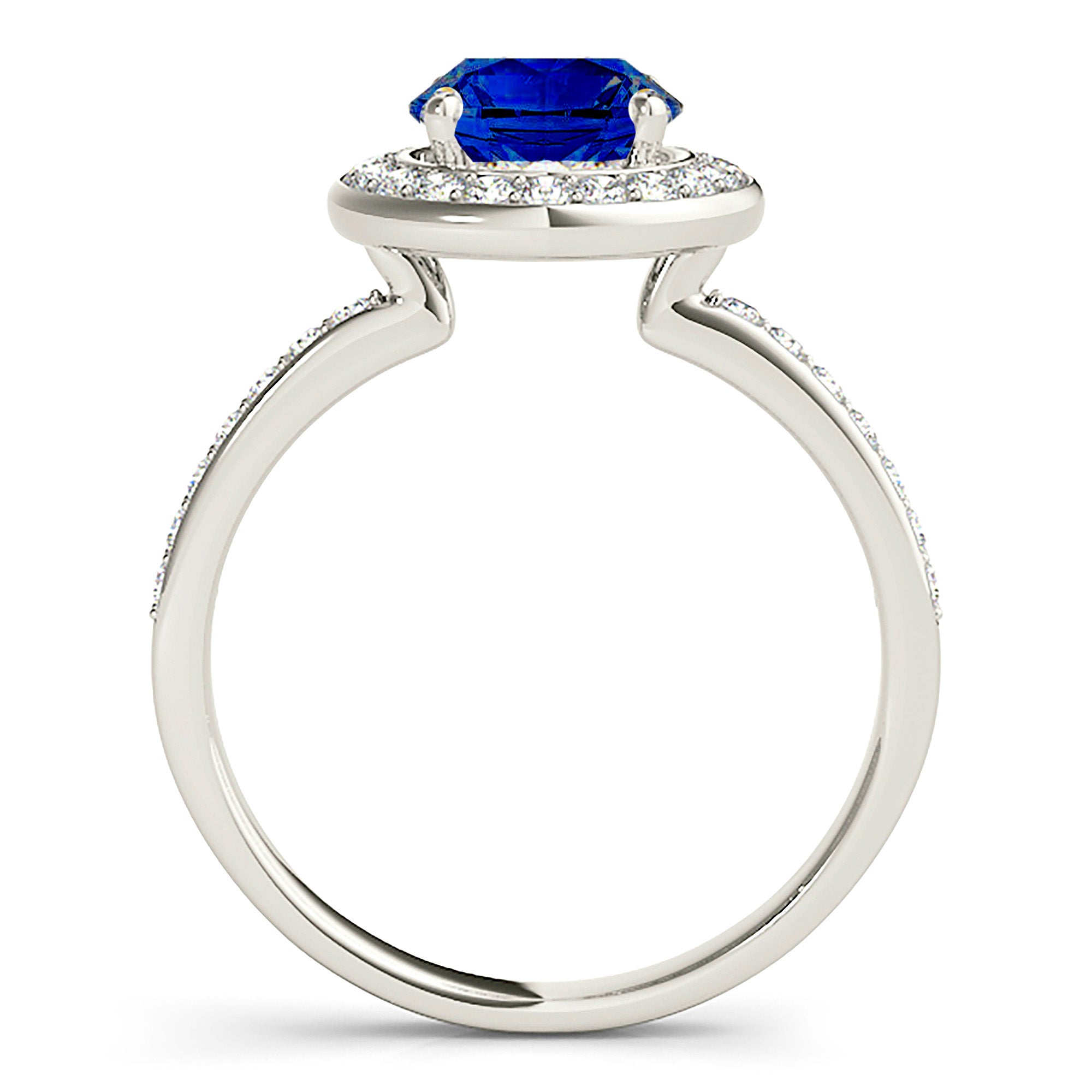 1.46 ct. Genuine Blue Sapphire Halo Ring with 0.35 ctw. Side Diamonds-VIRABYANI