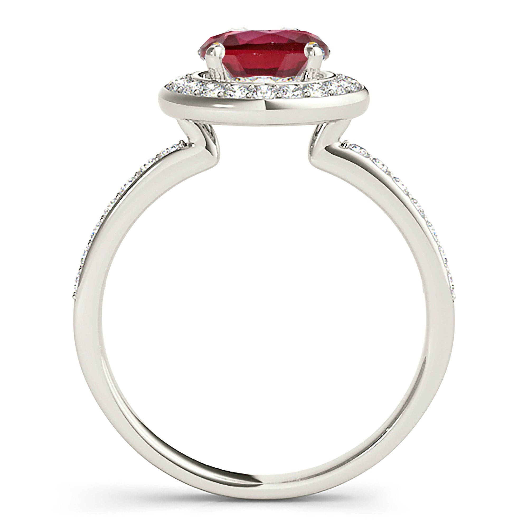 1.45 ct. Genuine Ruby Ring With 0.35 ctw. Channel Set Diamond Halo And Thin Diamond Band,Invisible Gallery-VIRABYANI