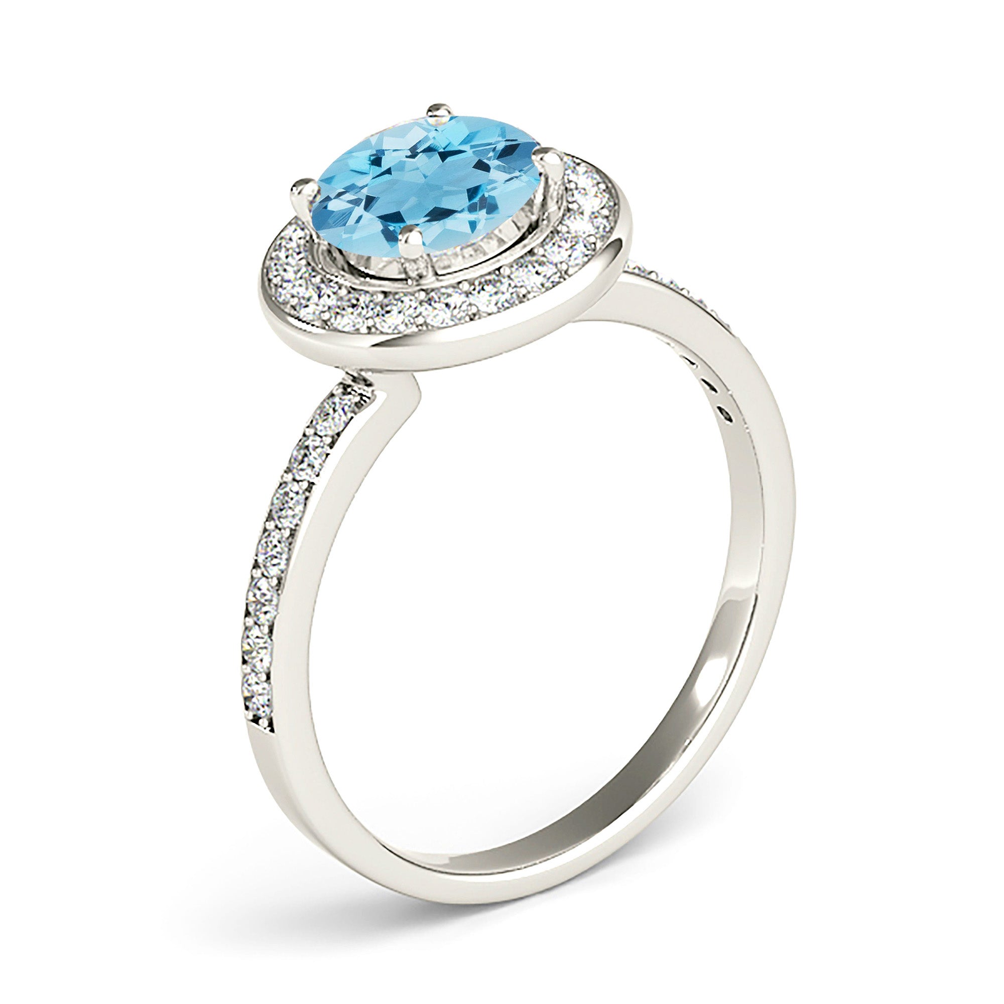 1.63 ct. Genuine Aquamarine Ring With 0.35 ctw. Diamond Halo, Delicate Diamond Band, Invisible Gallery | Round Blue Aquamarine Halo Ring-in 14K/18K White, Yellow, Rose Gold and Platinum - Christmas Jewelry Gift -VIRABYANI