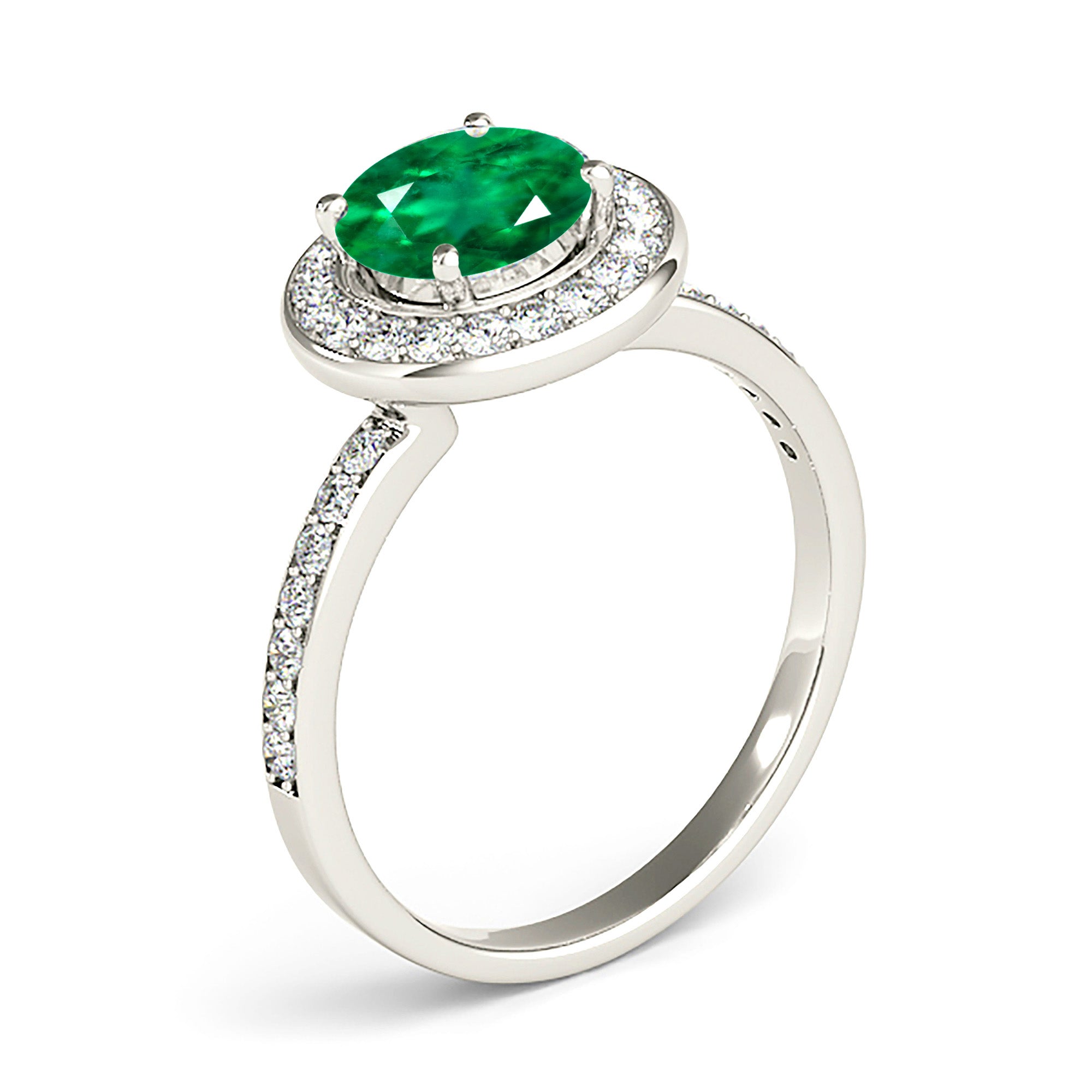 1.68 ct. Genuine Emerald Ring With 0.50 ctw. Channel Set Diamond Halo, Invisible Gallery-VIRABYANI