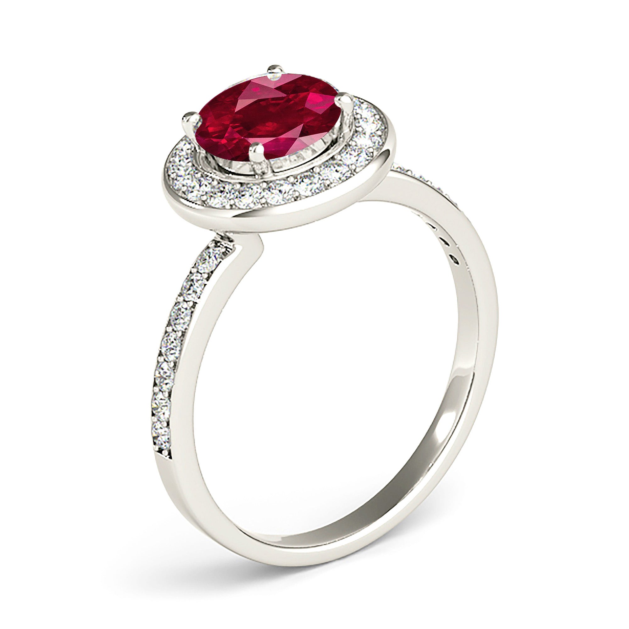 1.45 ct. Genuine Ruby Ring With 0.35 ctw. Channel Set Diamond Halo And Thin Diamond Band,Invisible Gallery-VIRABYANI