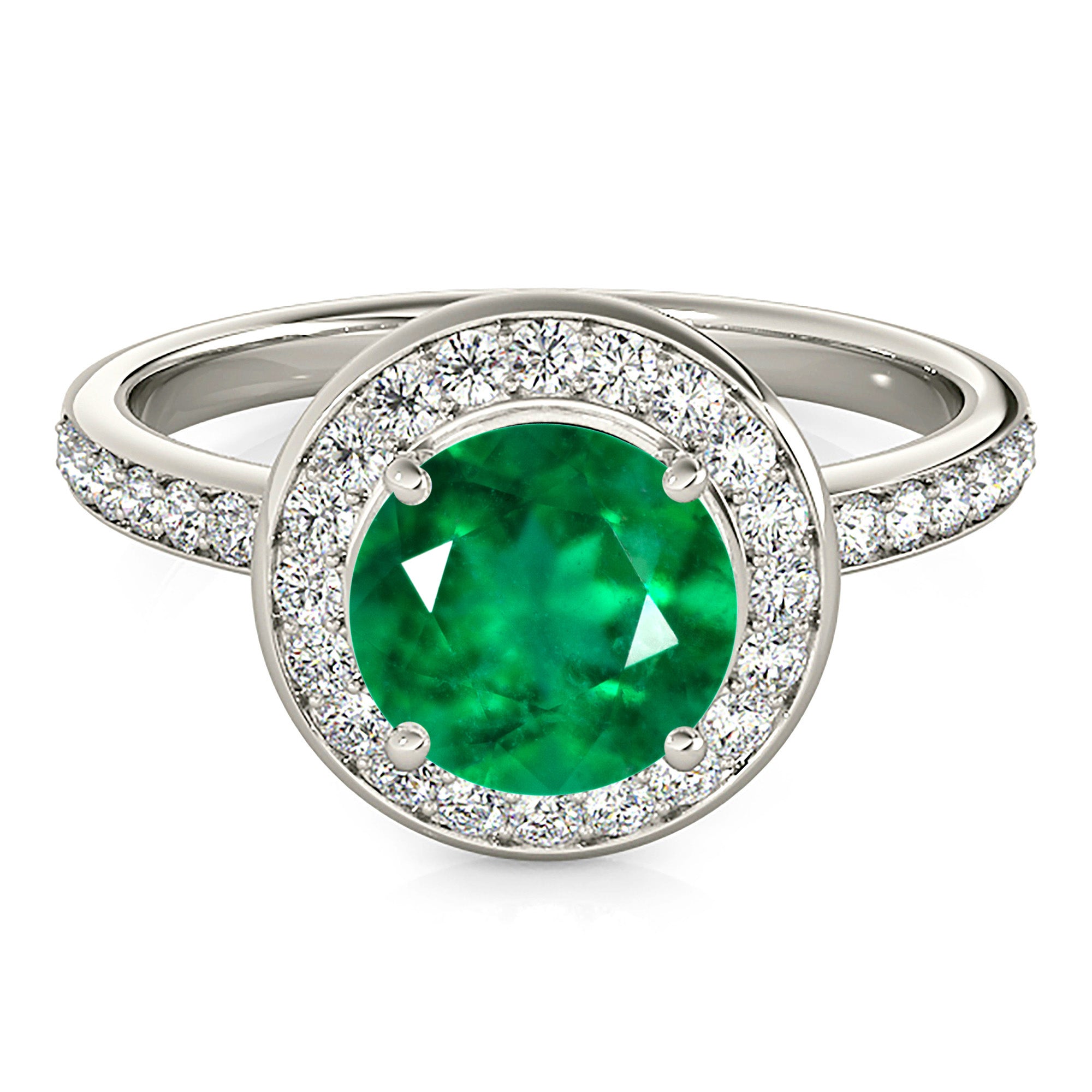 1.68 ct. Genuine Emerald Ring With 0.50 ctw. Channel Set Diamond Halo, Invisible Gallery-VIRABYANI