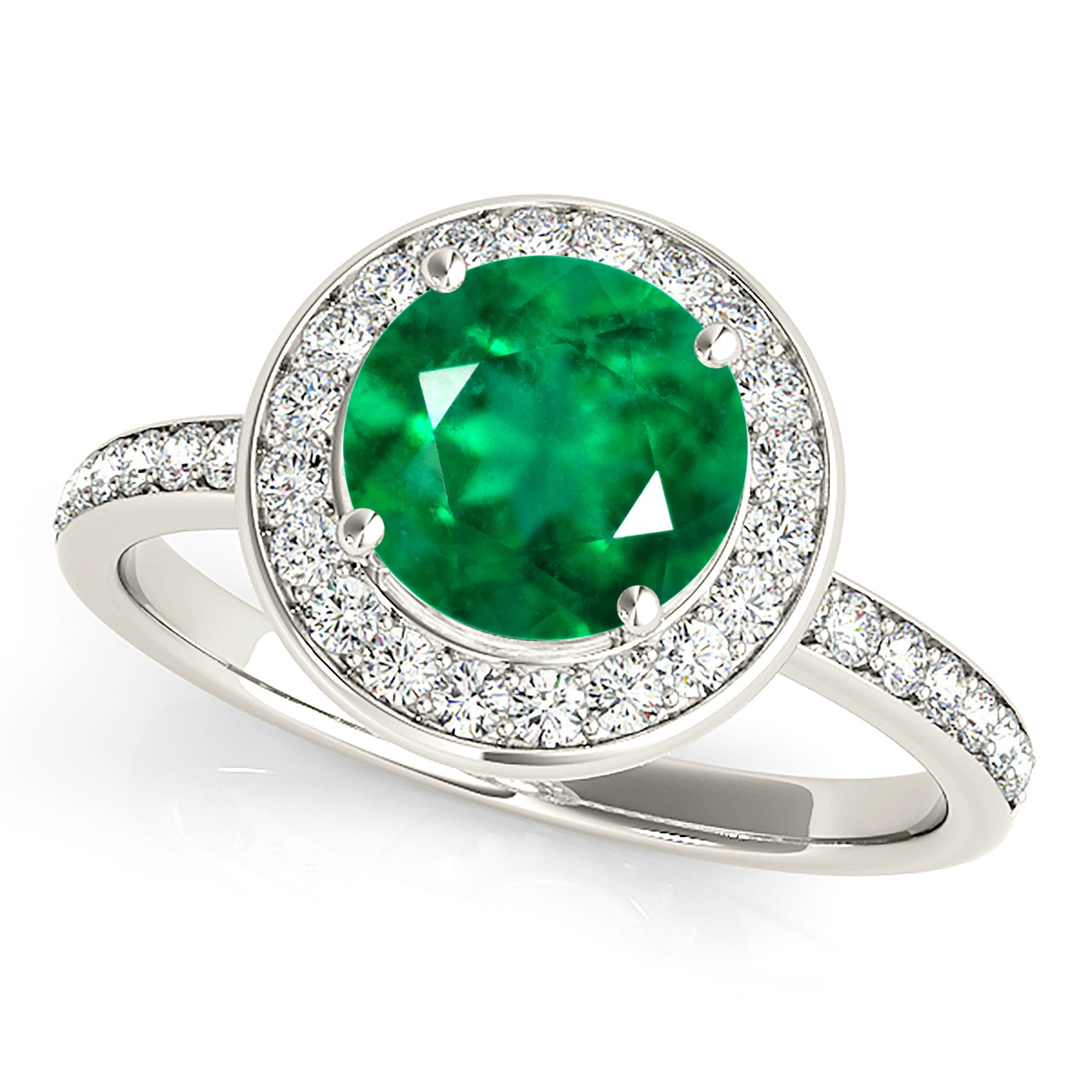 1.68 ct. Genuine Emerald Ring With 0.50 ctw. Channel Set Diamond Halo, Invisible Gallery-VIRABYANI