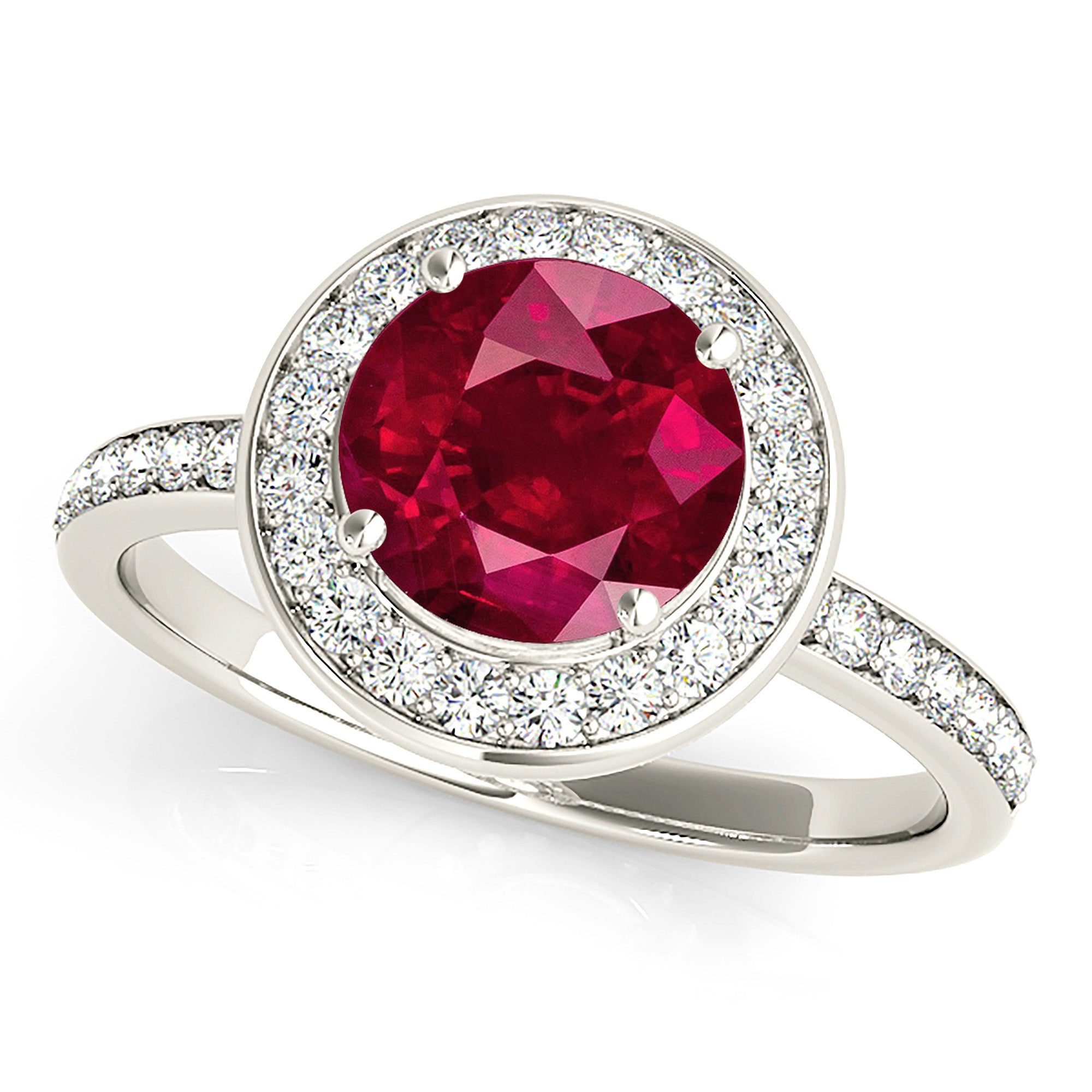 1.45 ct. Genuine Ruby Ring With 0.35 ctw. Channel Set Diamond Halo And Thin Diamond Band,Invisible Gallery-VIRABYANI