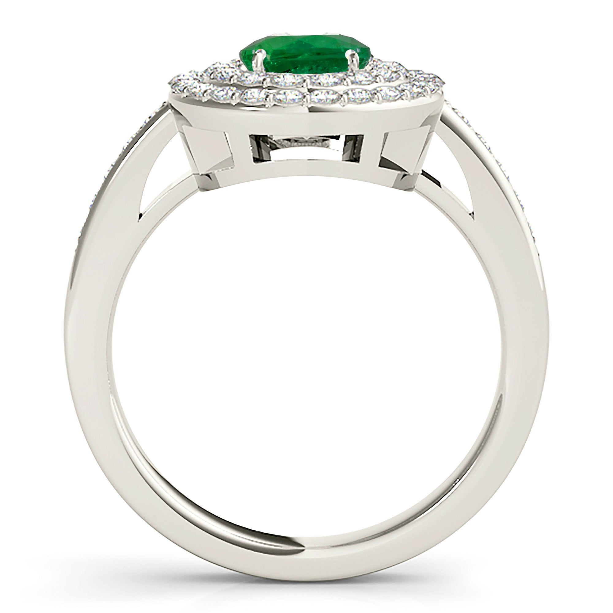 1.14 ct. Genuine Emerald Ring With 0.70 ctw. Diamond Double Halo And Delicate Diamond Band-VIRABYANI