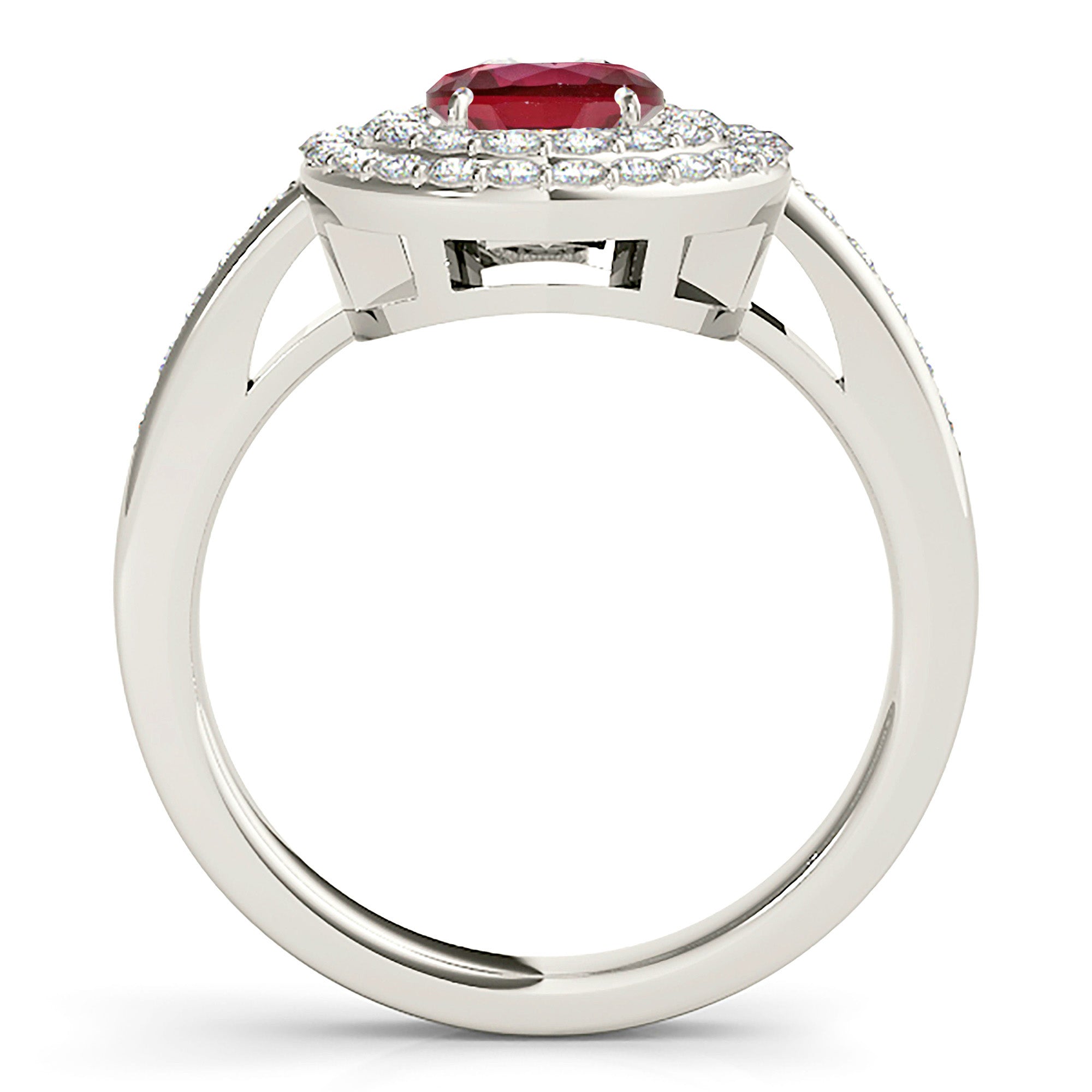 1.35 ct. Genuine Ruby Ring With 0.70 ctw. Diamond Double Row Halo And Delicate Diamond Band-in 14K/18K White, Yellow, Rose Gold and Platinum - Christmas Jewelry Gift -VIRABYANI
