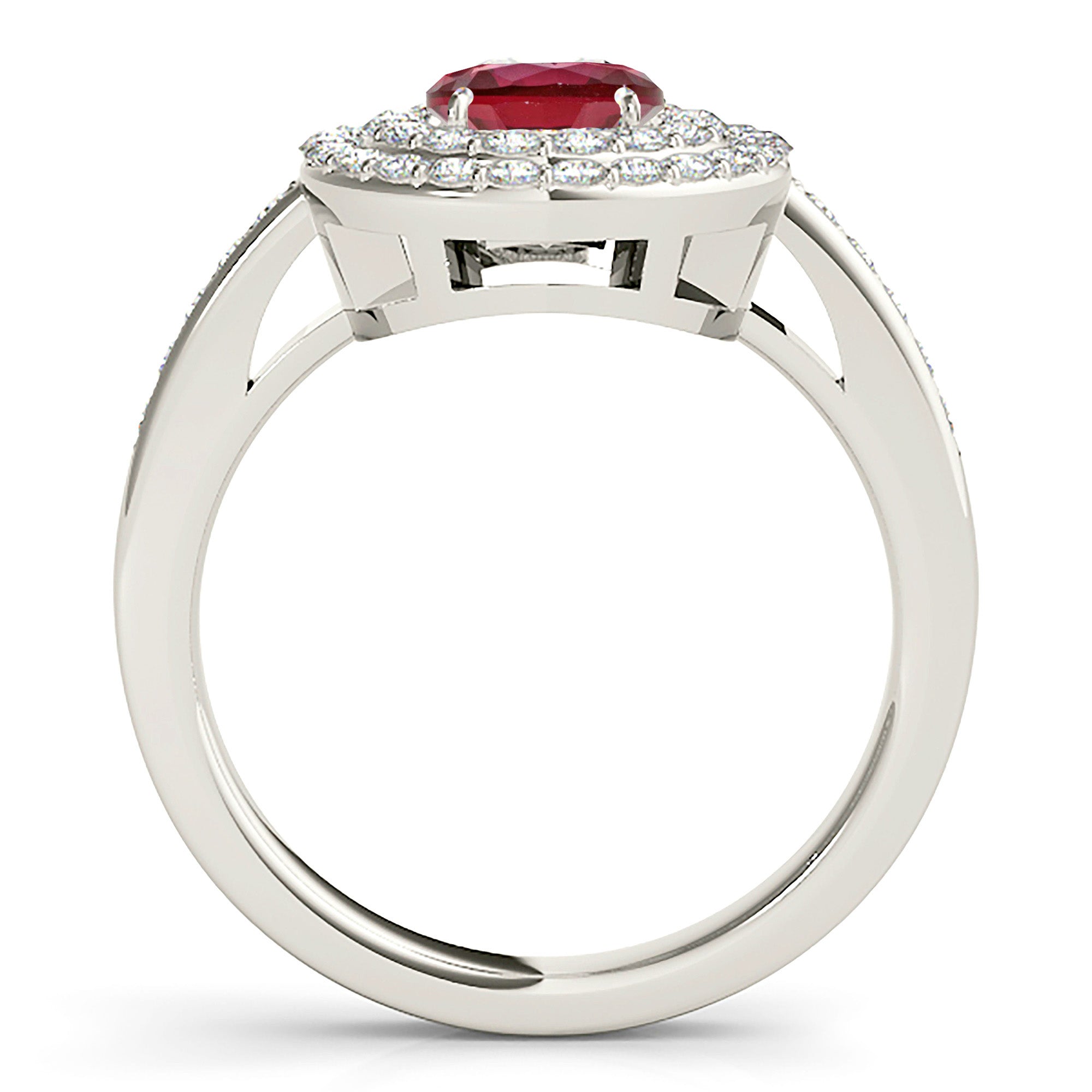 1.35 ct. Genuine Ruby Ring With 0.70 ctw. Diamond Double Row Halo And Delicate Diamond Band-VIRABYANI
