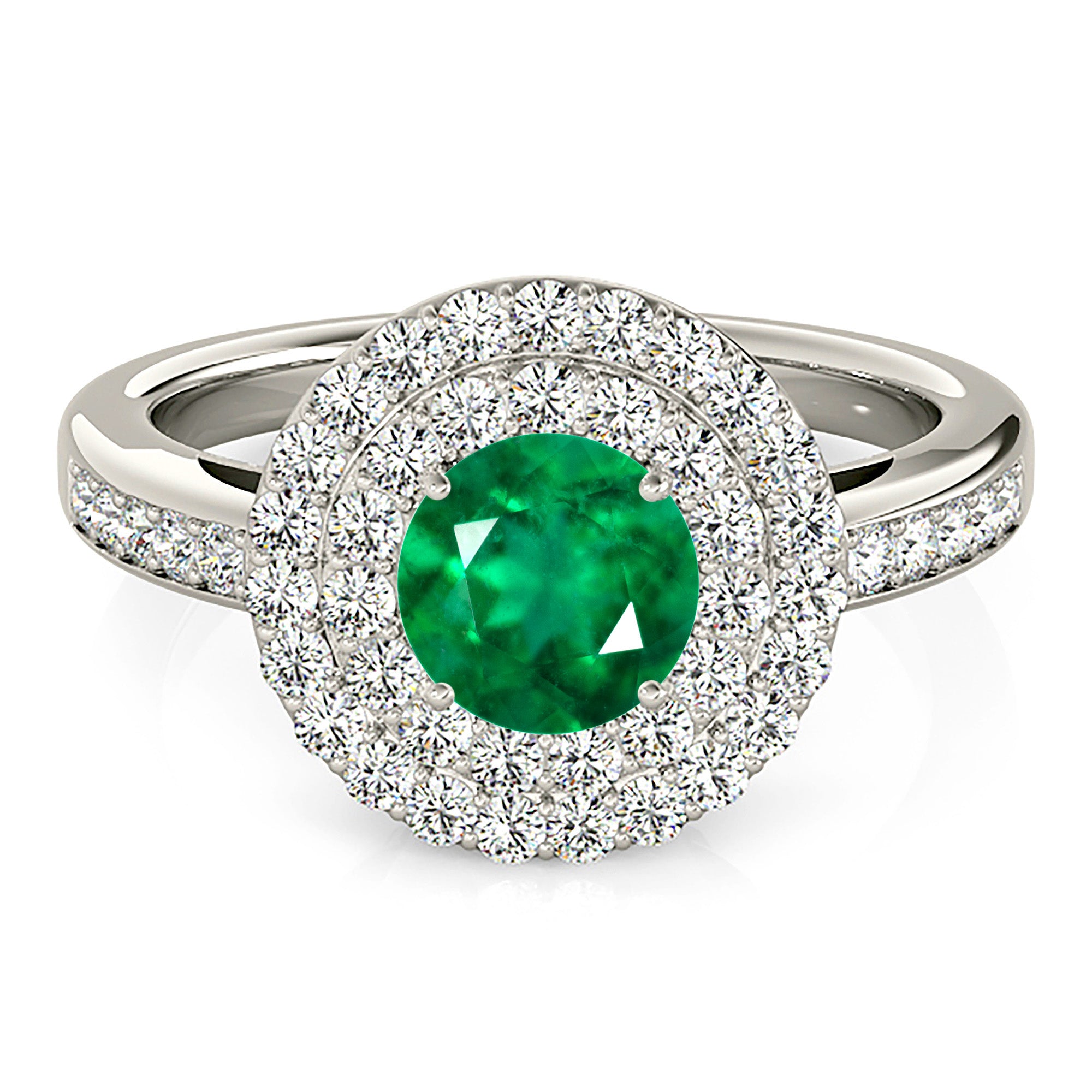 1.14 ct. Genuine Emerald Ring With 0.70 ctw. Diamond Double Halo And Delicate Diamond Band-VIRABYANI