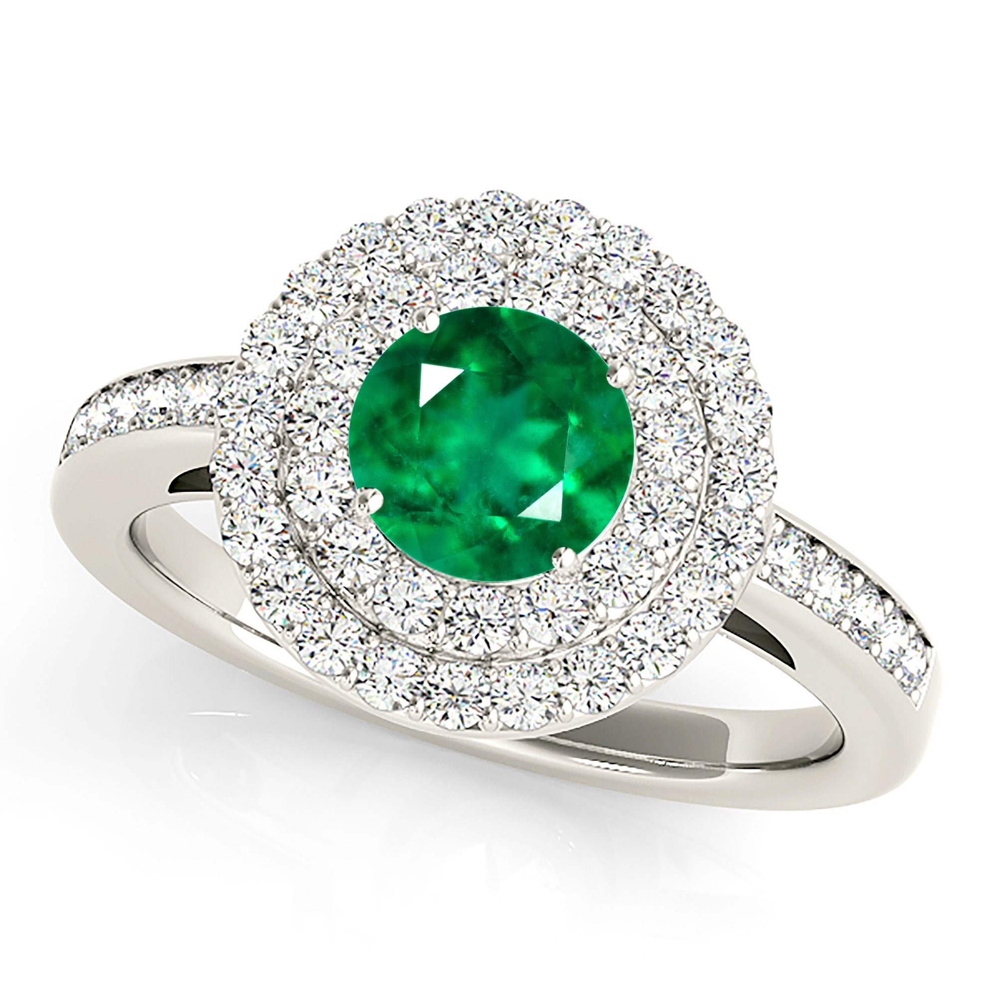1.14 ct. Genuine Emerald Ring With 0.70 ctw. Diamond Double Halo And Delicate Diamond Band-VIRABYANI