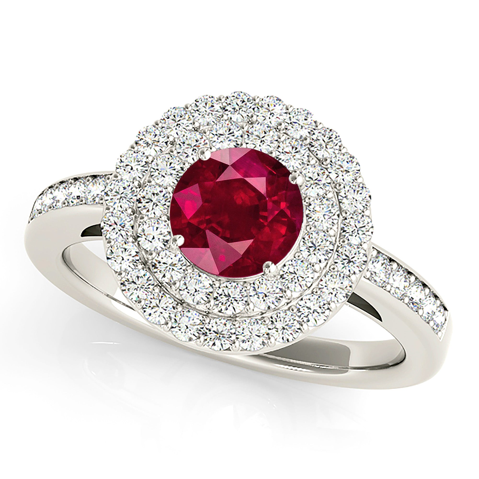 1.35 ct. Genuine Ruby Ring With 0.70 ctw. Diamond Double Row Halo And Delicate Diamond Band-VIRABYANI
