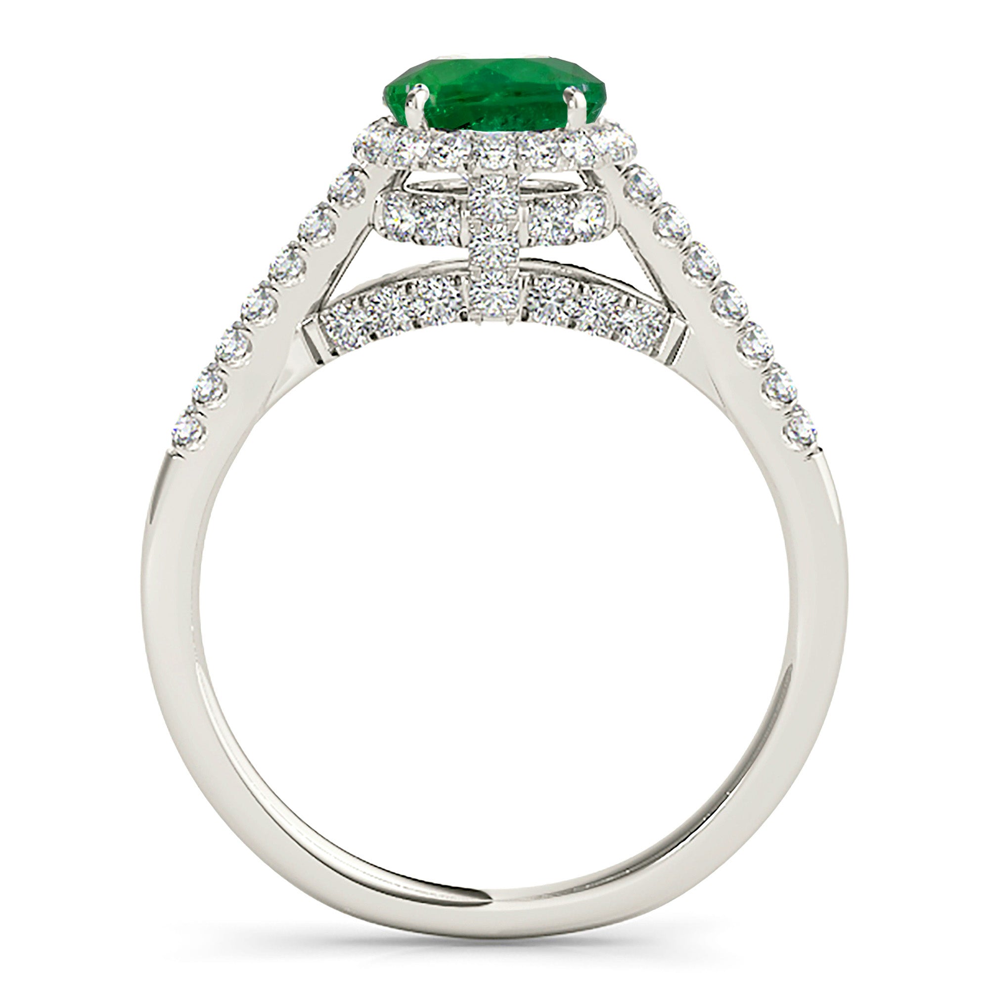1.14 ct. Genuine Emerald Ring With 0.40 ctw. Diamond Halo And Fancy Diamond Bridge Under Halo-VIRABYANI