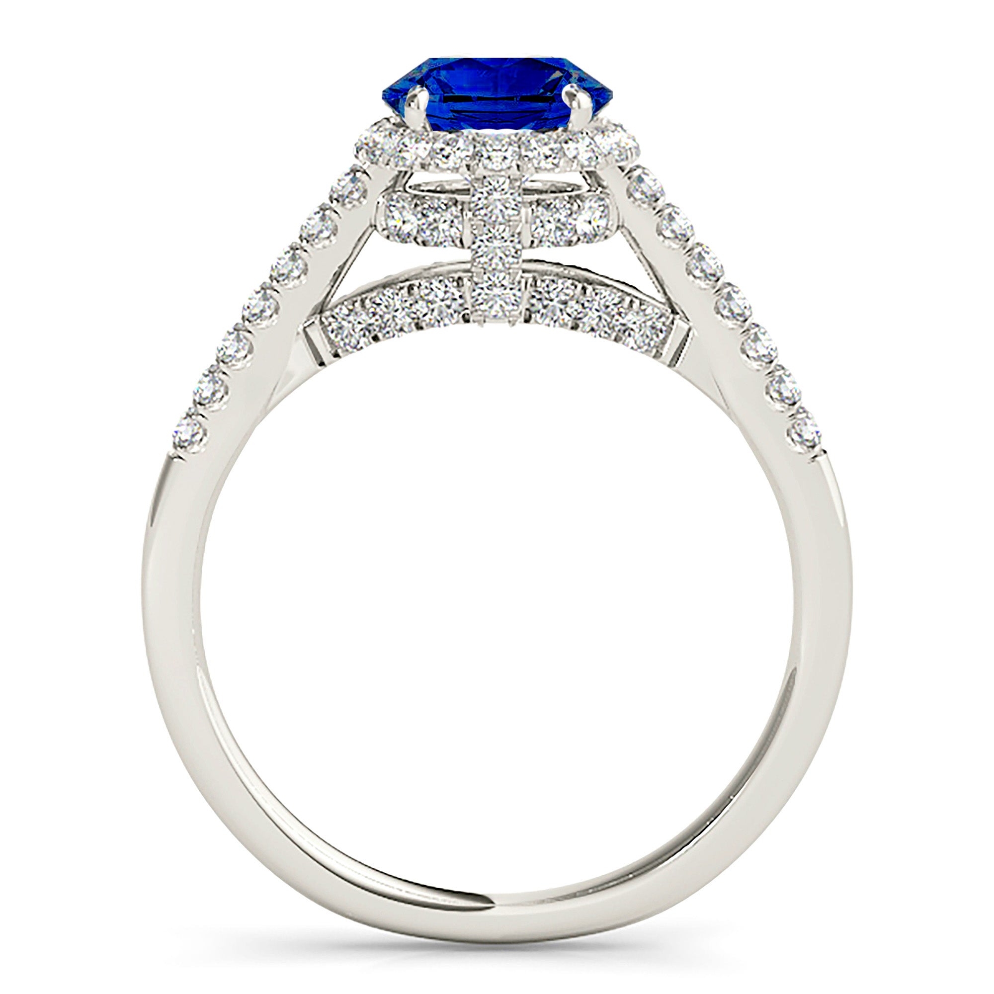 1.35 ct. Genuine Blue Sapphire Halo Ring With 0.40 ctw. Side and Accent Diamonds-VIRABYANI