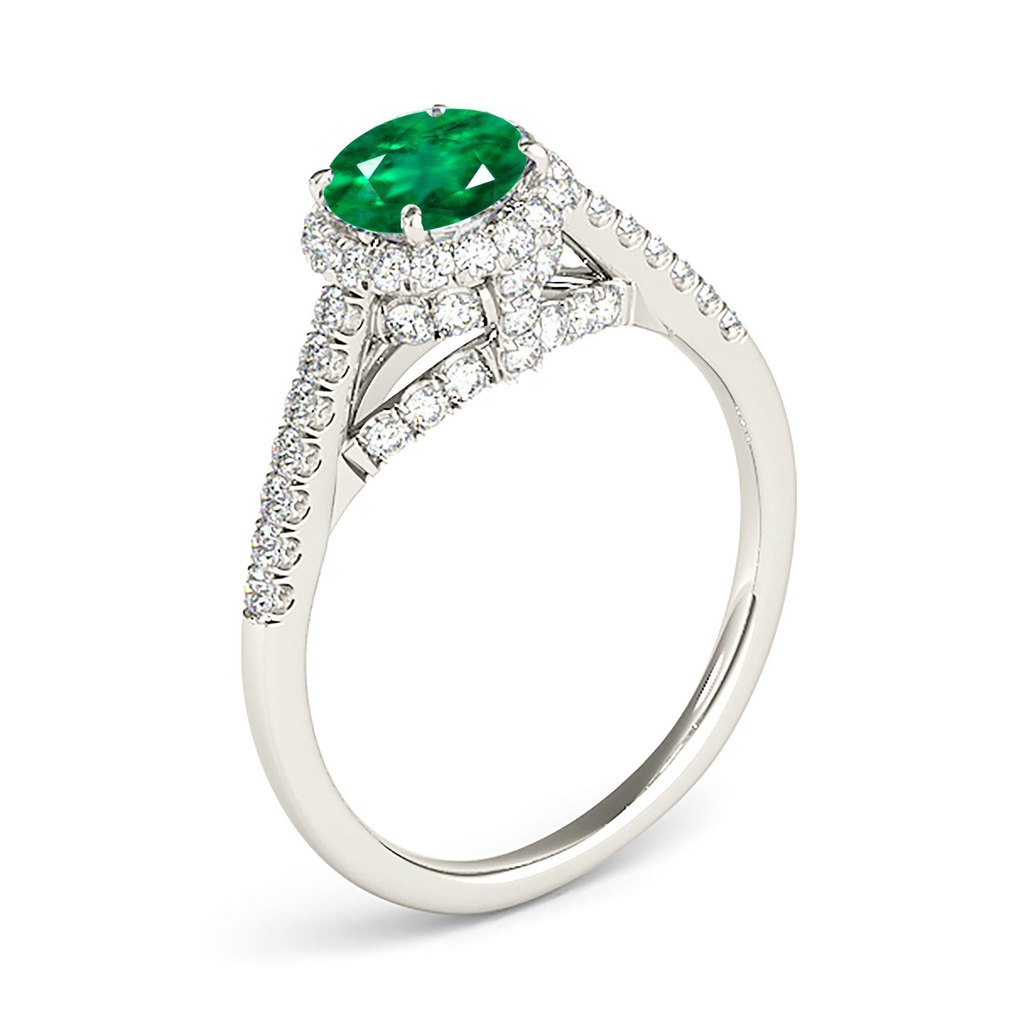 1.14 ct. Genuine Emerald Ring With 0.40 ctw. Diamond Halo And Fancy Diamond Bridge Under Halo-VIRABYANI