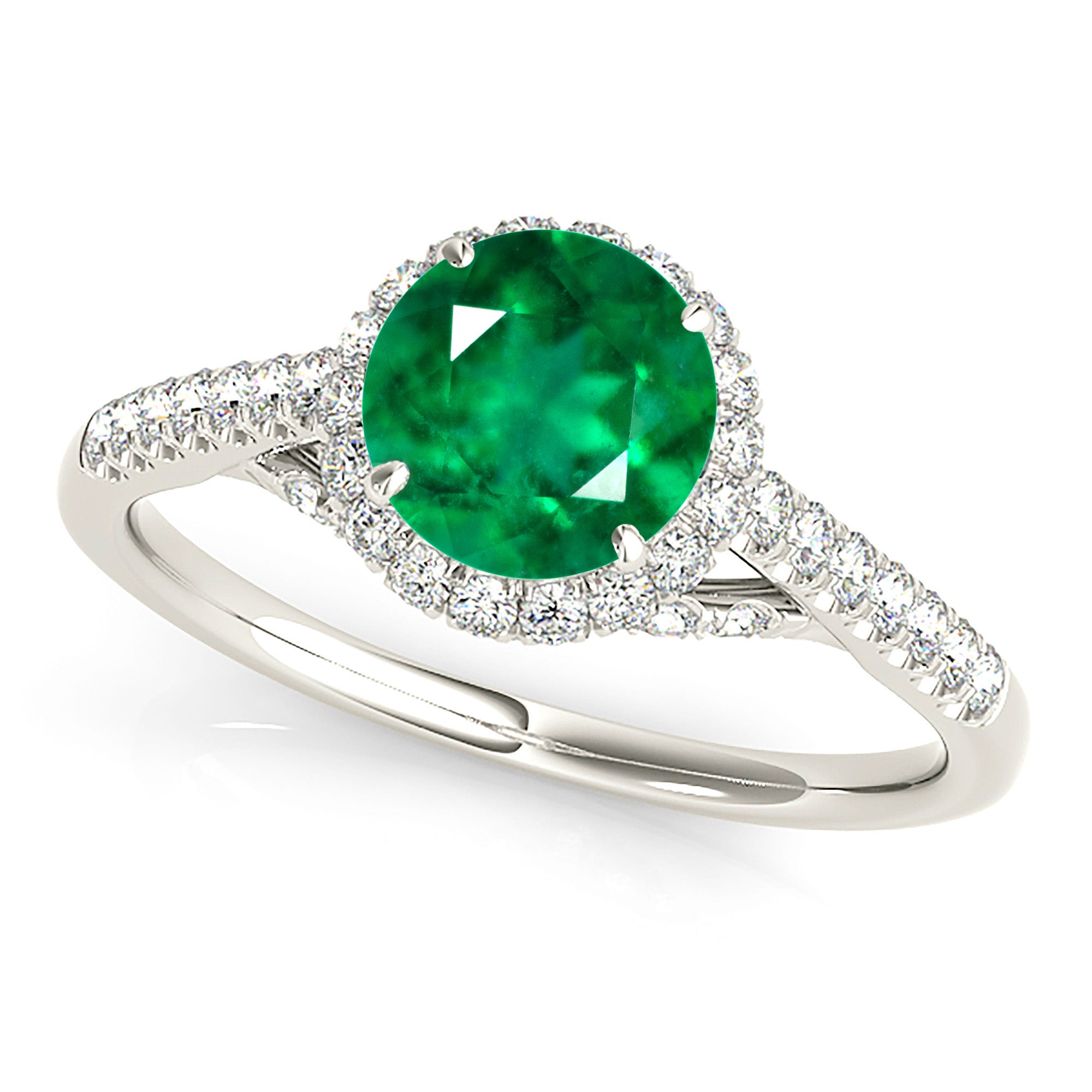 1.14 ct. Genuine Emerald Ring With 0.40 ctw. Diamond Halo And Fancy Diamond Bridge Under Halo-VIRABYANI