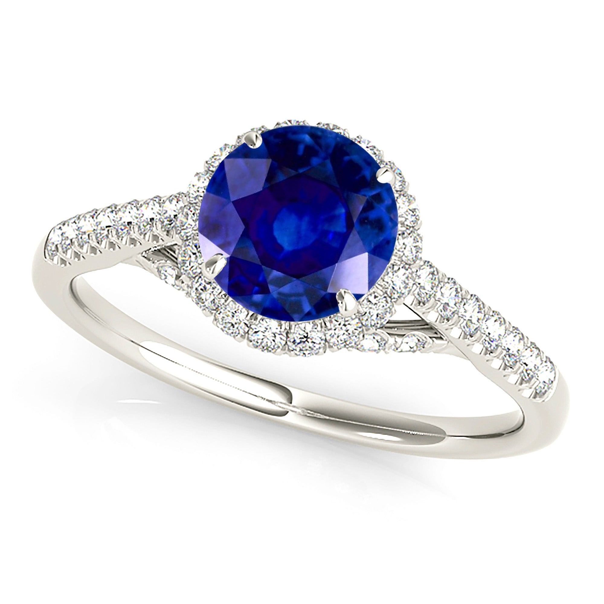1.35 ct. Genuine Blue Sapphire Halo Ring With 0.40 ctw. Side and Accent Diamonds-VIRABYANI