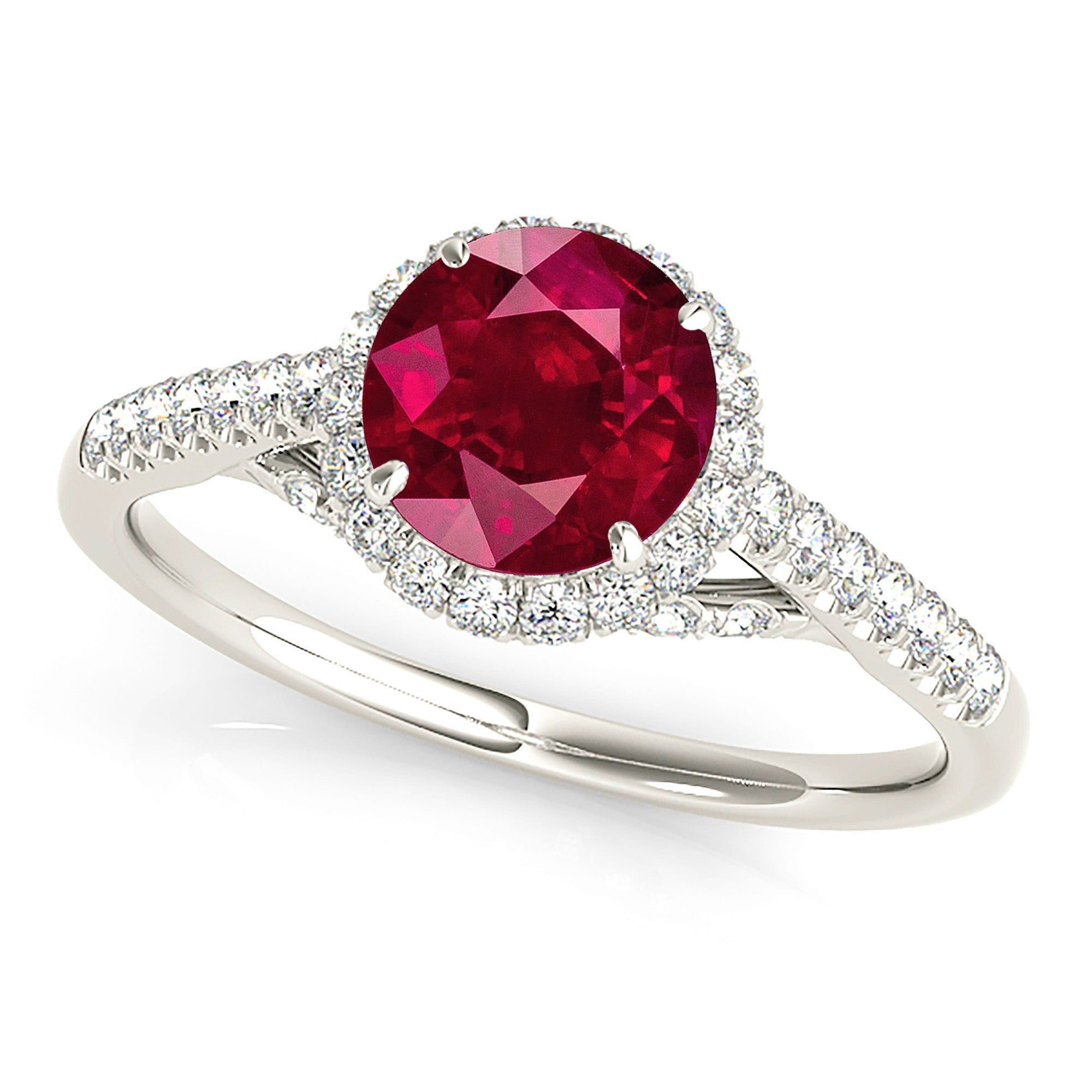 1.35 ct. Genuine Ruby Ring With 0.40 ctw. Diamond Double Halo And Dainty diamond Band, Diamond Bridge-VIRABYANI