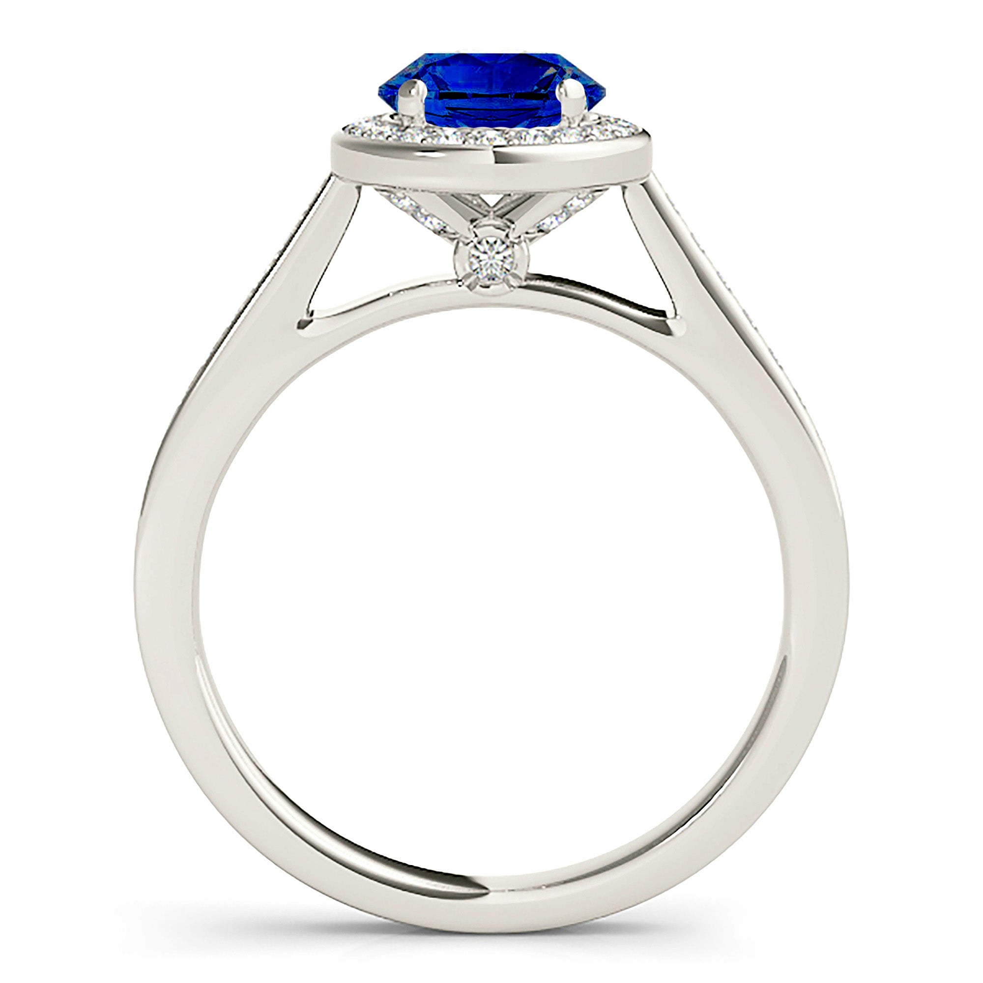 1.35 ct. Genuine Blue Sapphire Classic Halo Ring With 0.25 ctw. Side And Under Halo Diamonds-VIRABYANI