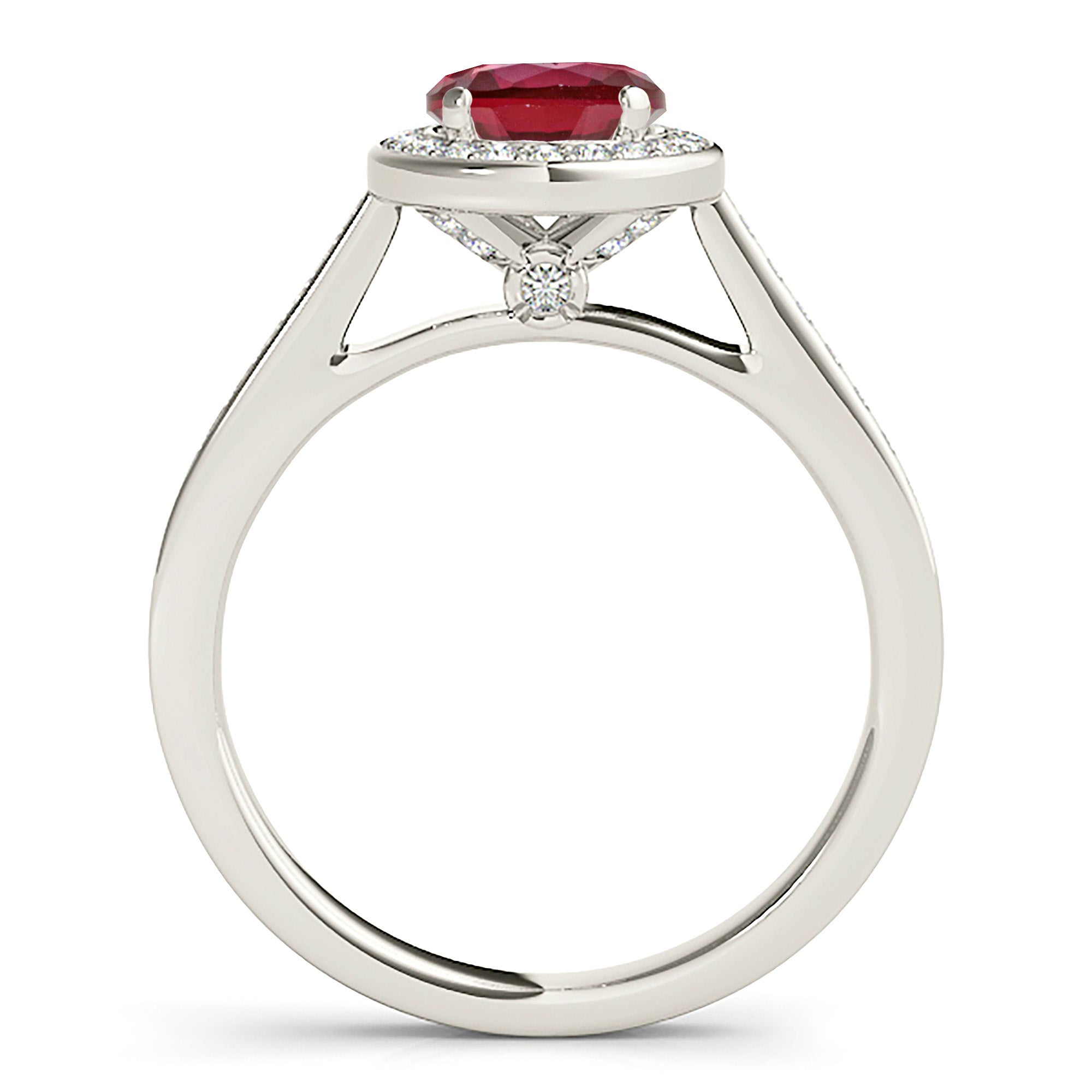 1.35 ct. Genuine Ruby Ring With 0.25 ctw. Diamond Halo, Delicate Diamond Band, Underneath Accent Diamond |Ruby Halo Ring | Natural Ruby Ring-in 14K/18K White, Yellow, Rose Gold and Platinum - Christmas Jewelry Gift -VIRABYANI