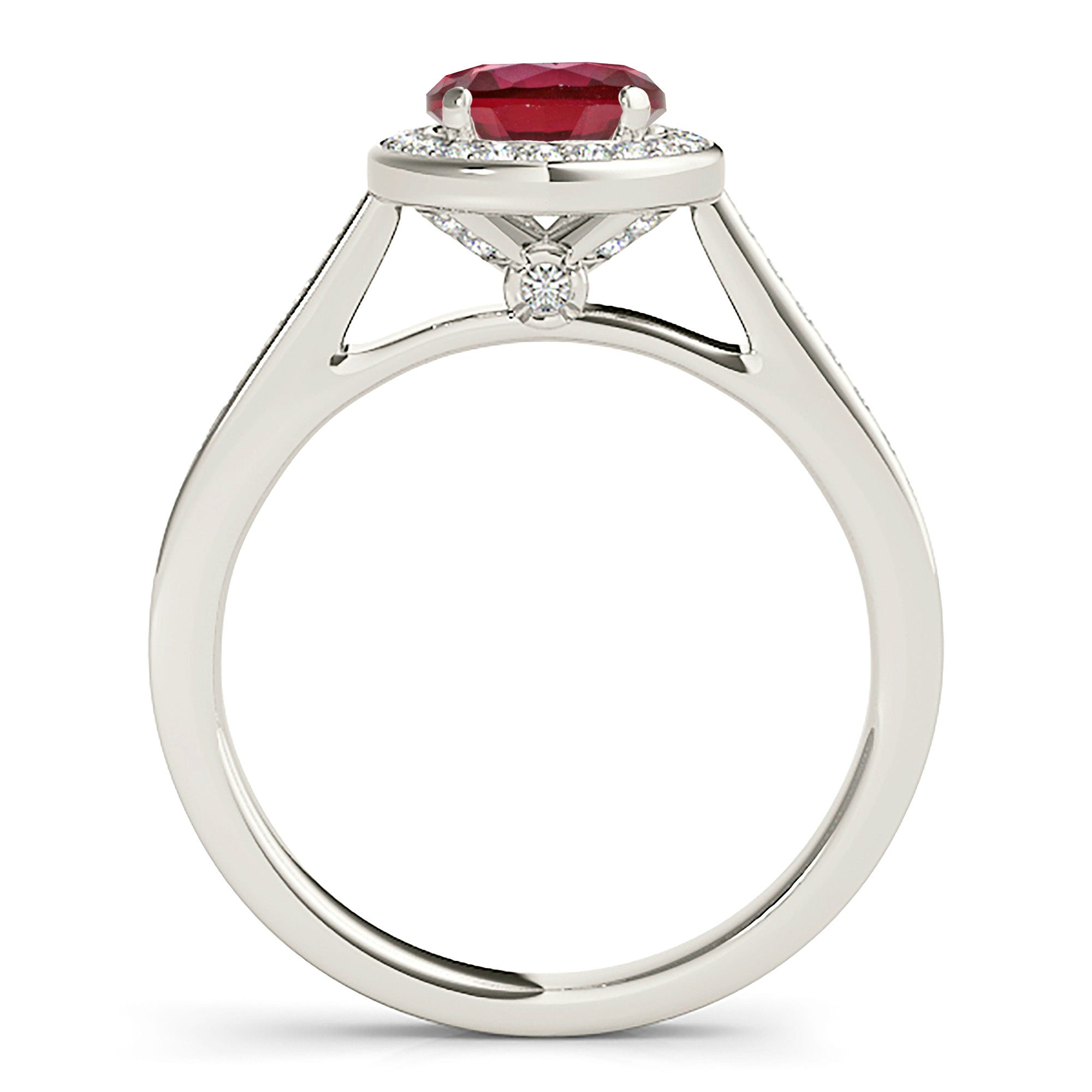 1.35 ct. Genuine Ruby Ring With 0.25 ctw. Diamond Halo, Delicate Diamond Band, Underneath Accent Diamond |Ruby Halo Ring | Natural Ruby Ring-VIRABYANI