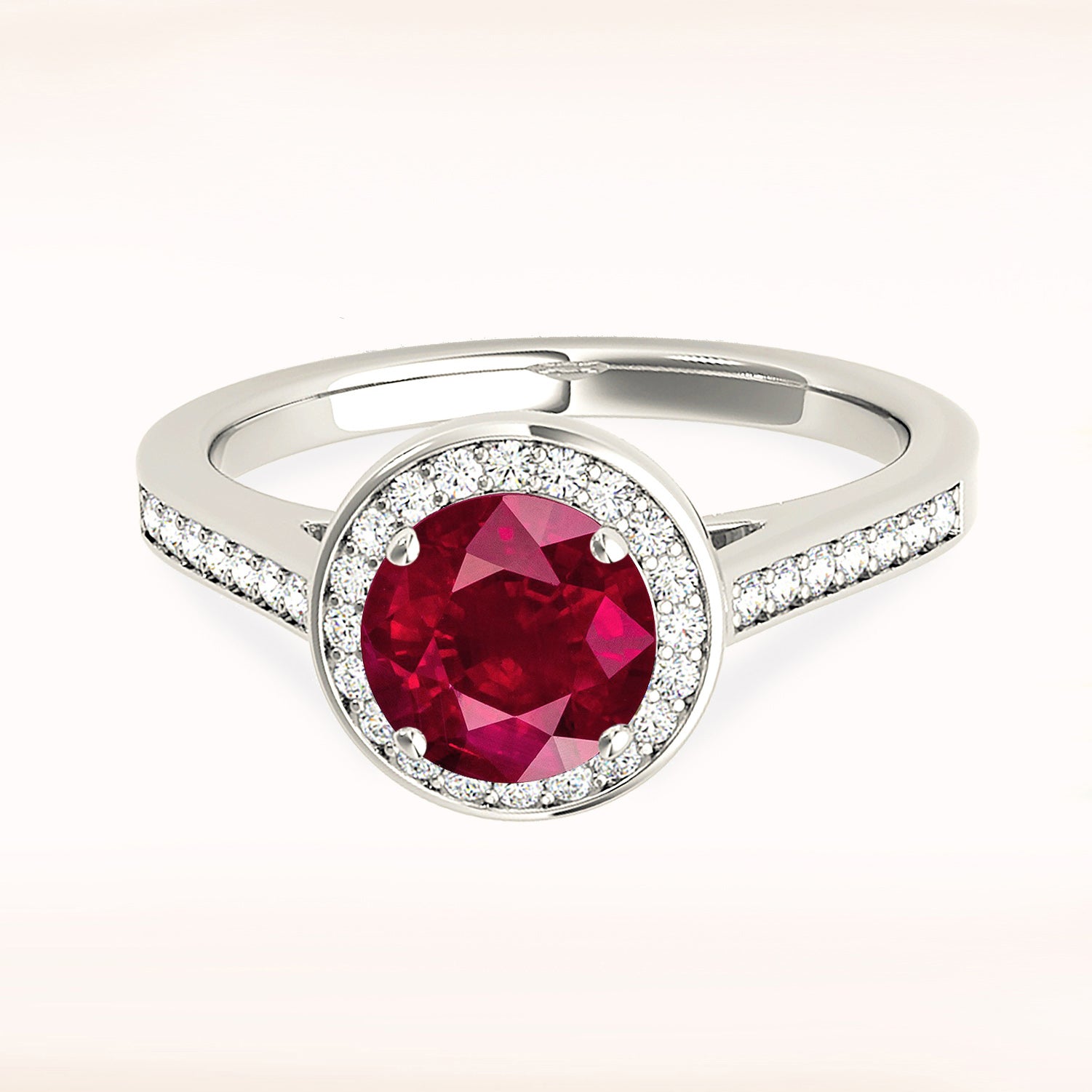 1.35 ct. Genuine Ruby Ring With 0.25 ctw. Diamond Halo, Delicate Diamond Band, Underneath Accent Diamond |Ruby Halo Ring | Natural Ruby Ring-VIRABYANI