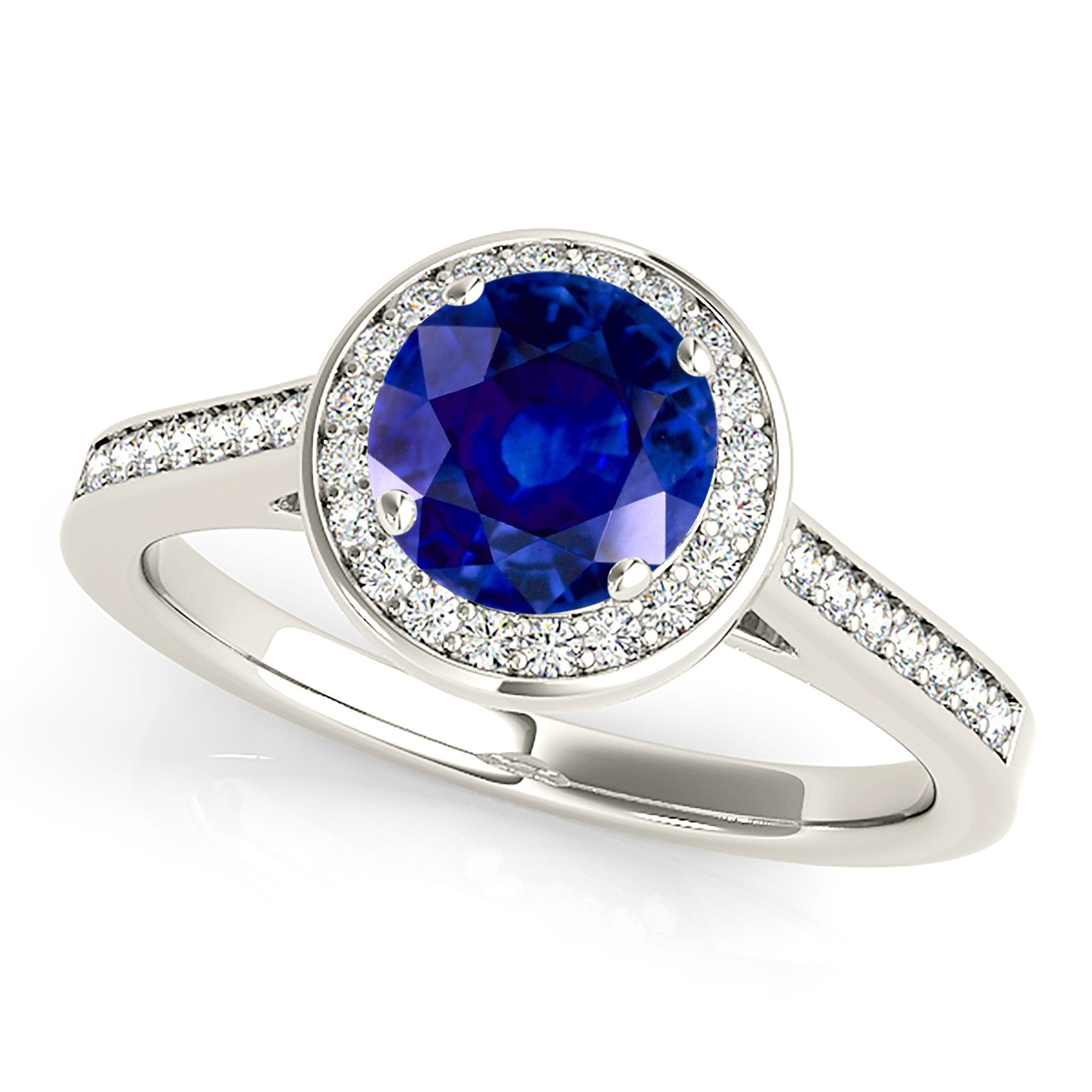 1.35 ct. Genuine Blue Sapphire Classic Halo Ring With 0.25 ctw. Side And Under Halo Diamonds-VIRABYANI