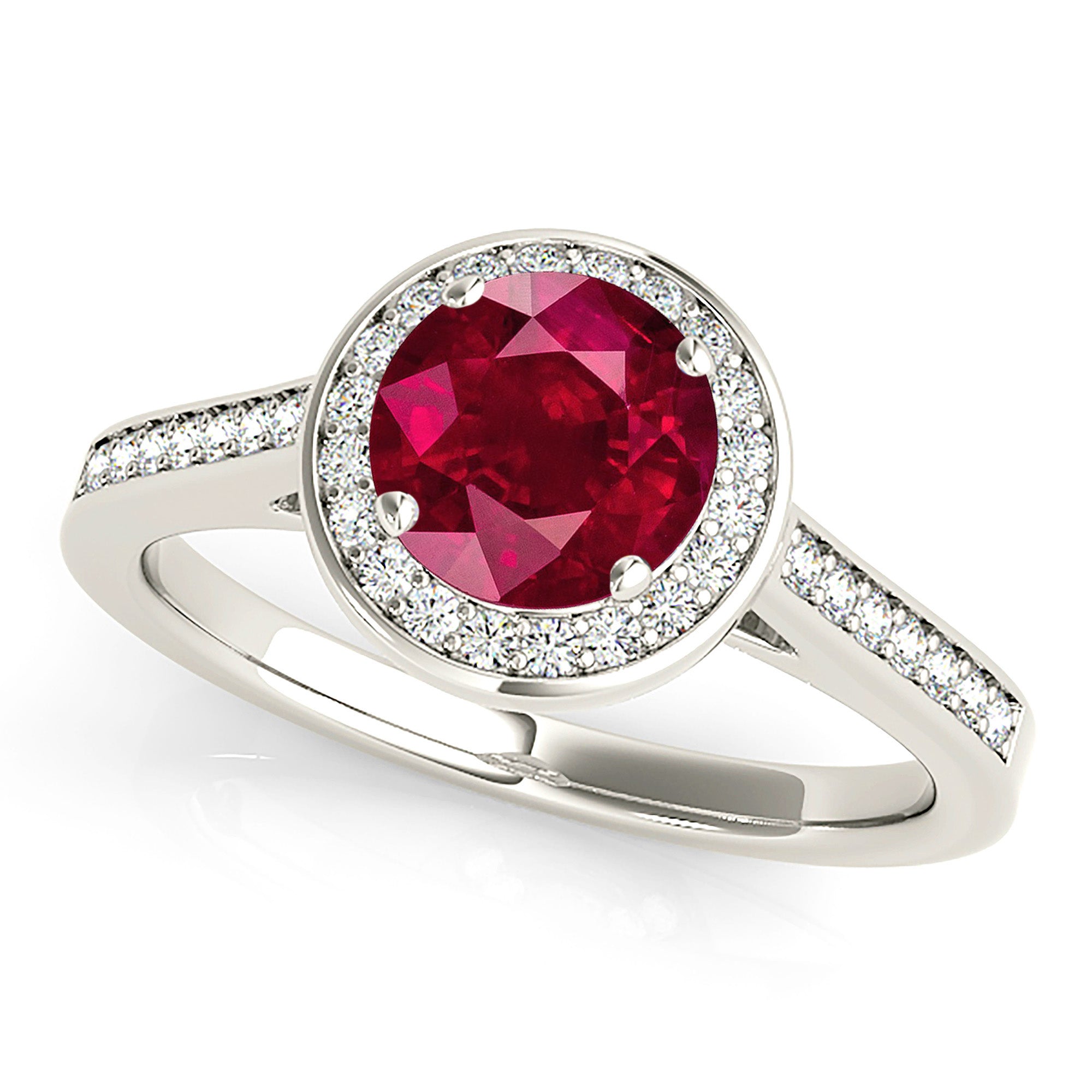 1.35 ct. Genuine Ruby Ring With 0.25 ctw. Diamond Halo, Delicate Diamond Band, Underneath Accent Diamond |Ruby Halo Ring | Natural Ruby Ring-VIRABYANI
