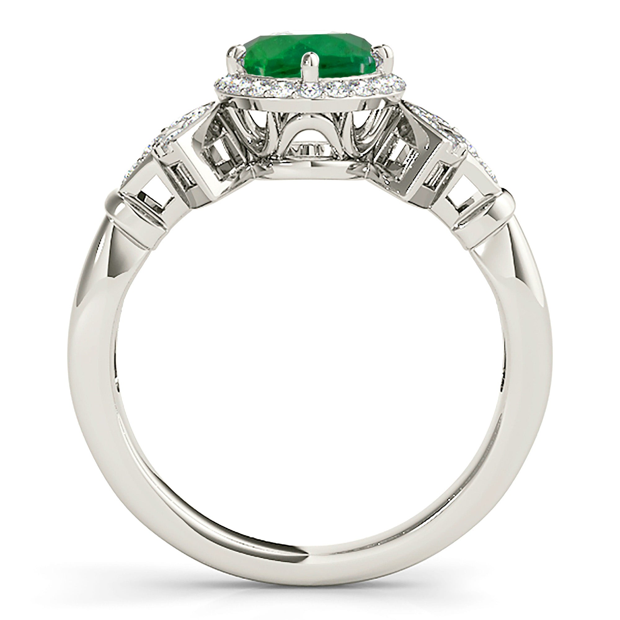 1.68 ct. Genuine Emerald Ring With 0.25 ctw. Diamond Halo and Fancy Design Diamond Band-VIRABYANI