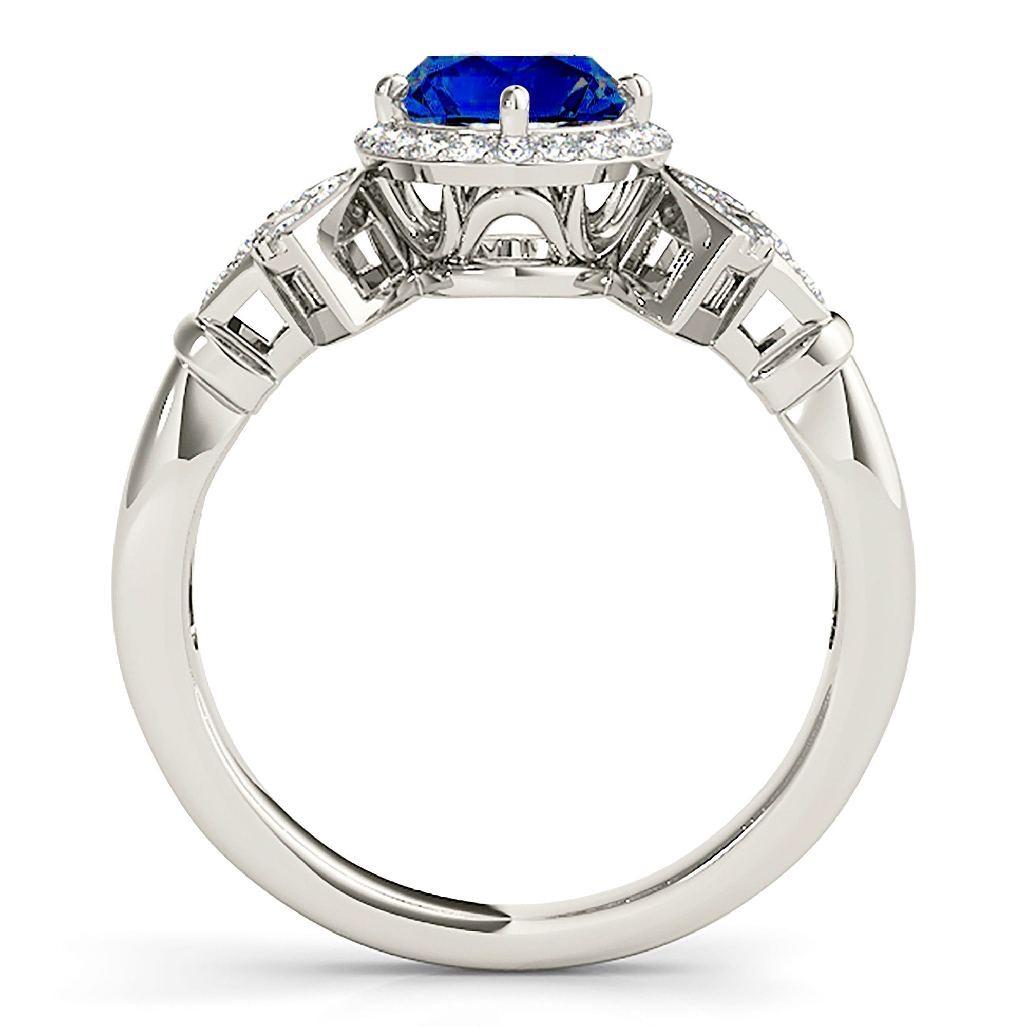 1.46 ct. Genuine Blue Sapphire Halo Ring Special Designed with 0.25 ctw. Side Diamonds-VIRABYANI