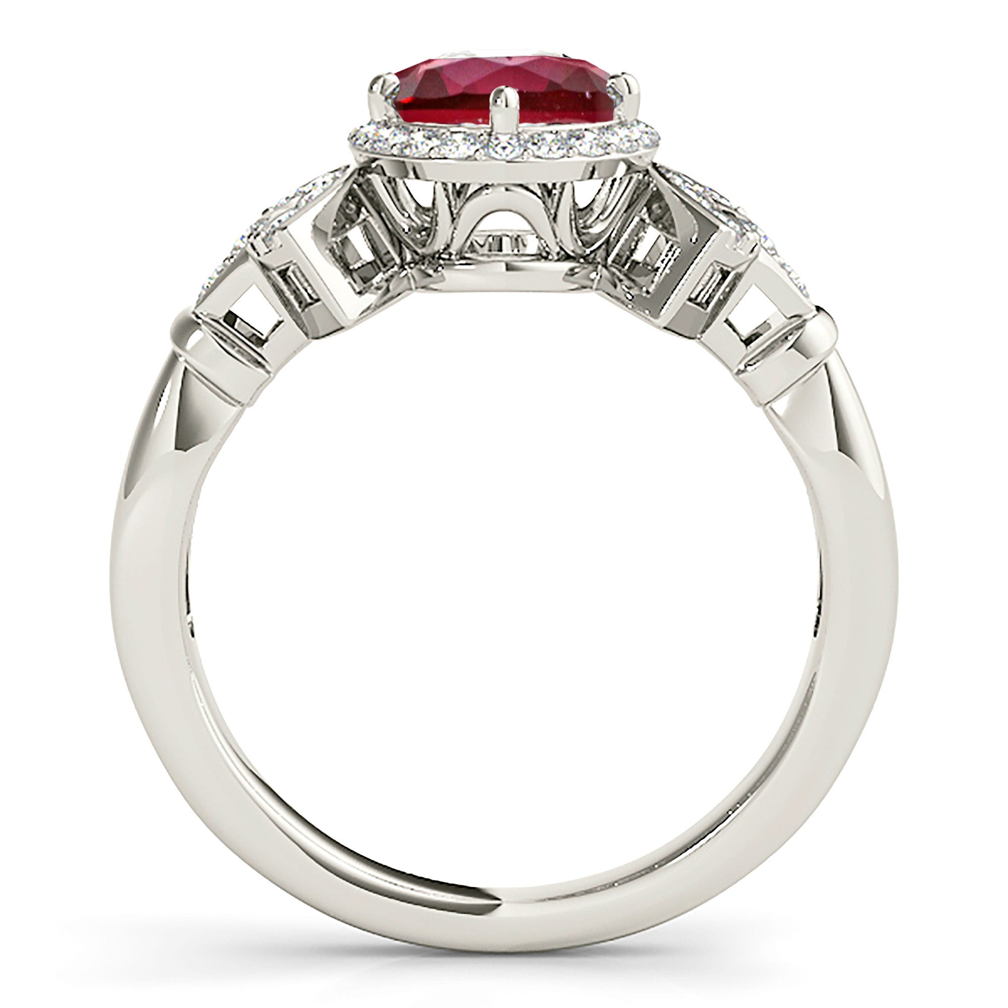 1.45 ct. Genuine Ruby Ring With 0.25 ctw. Diamond Halo And Fancy Design Diamond Band-VIRABYANI
