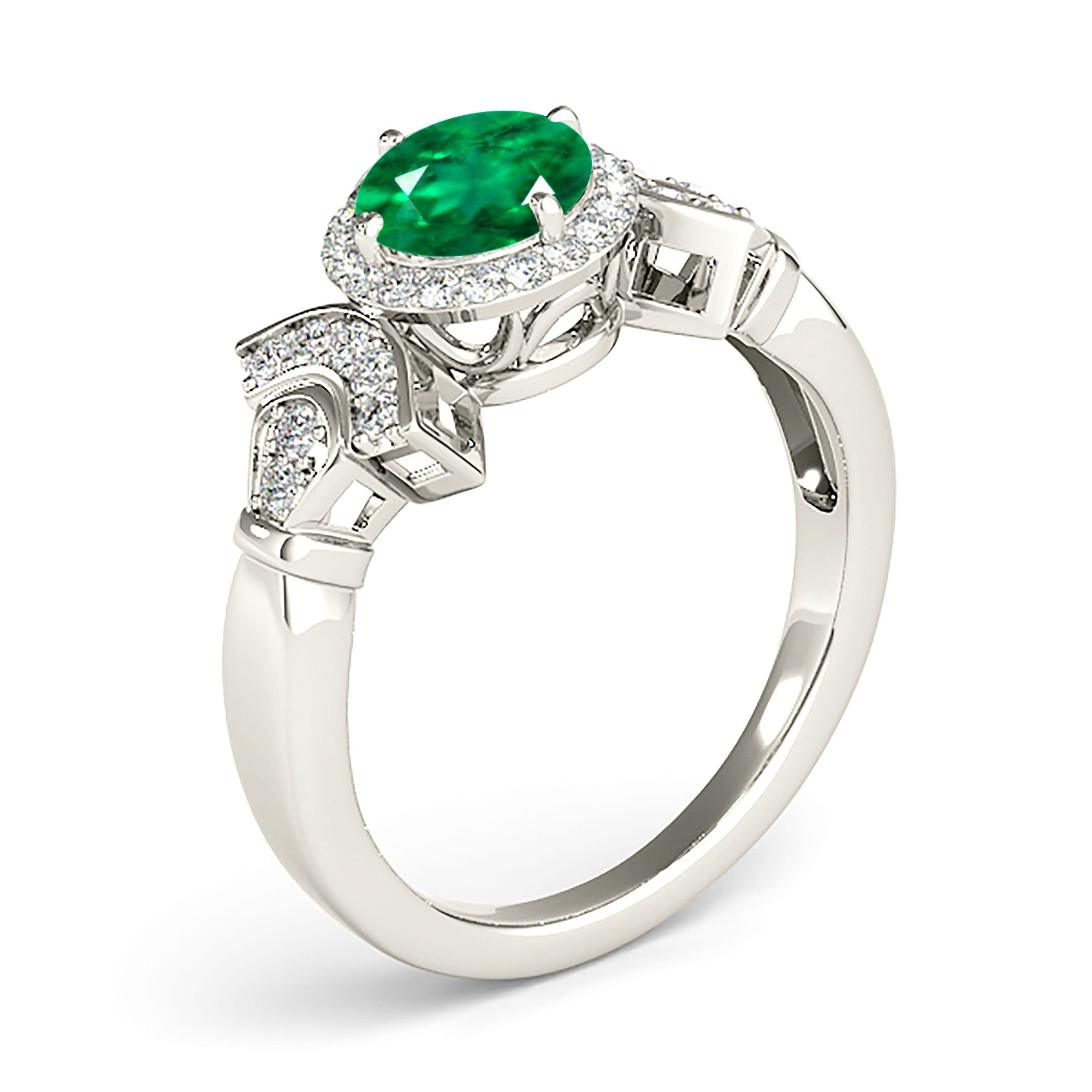 1.68 ct. Genuine Emerald Ring With 0.25 ctw. Diamond Halo and Fancy Design Diamond Band-VIRABYANI