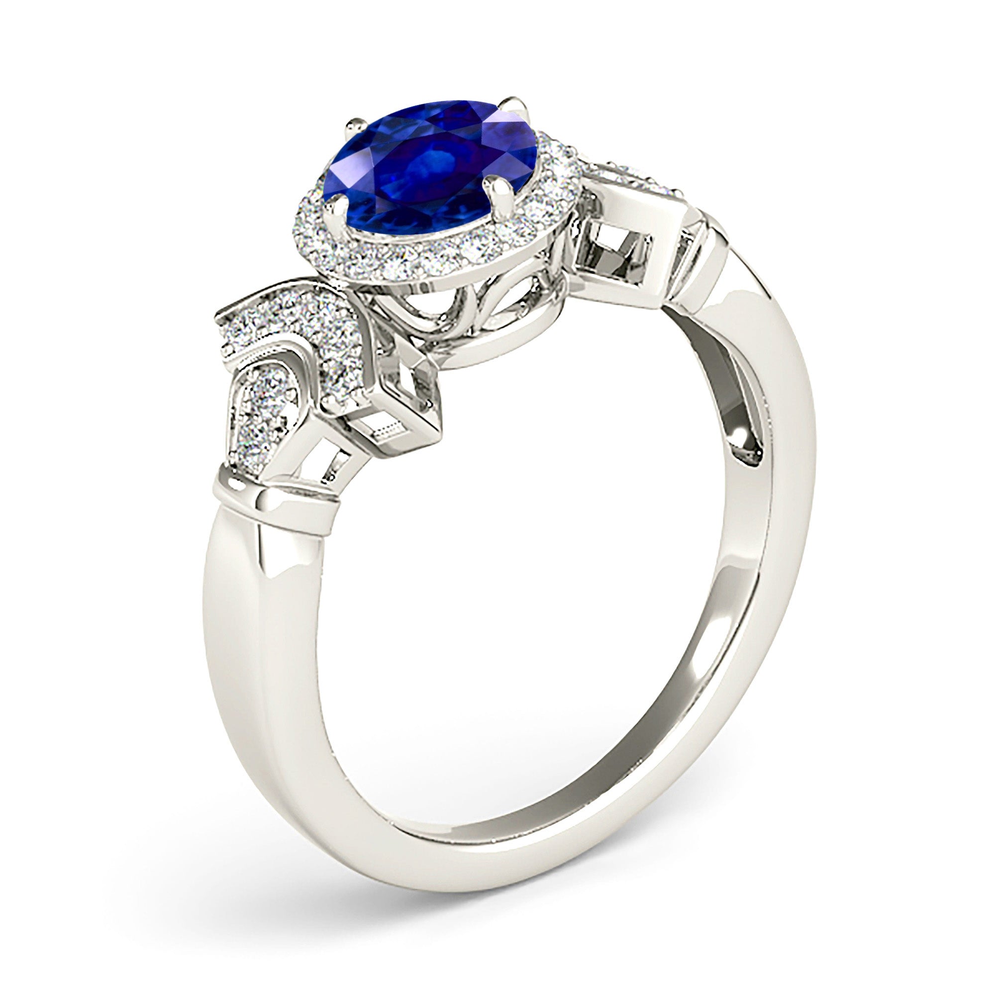 1.46 ct. Genuine Blue Sapphire Halo Ring Special Designed with 0.25 ctw. Side Diamonds-VIRABYANI