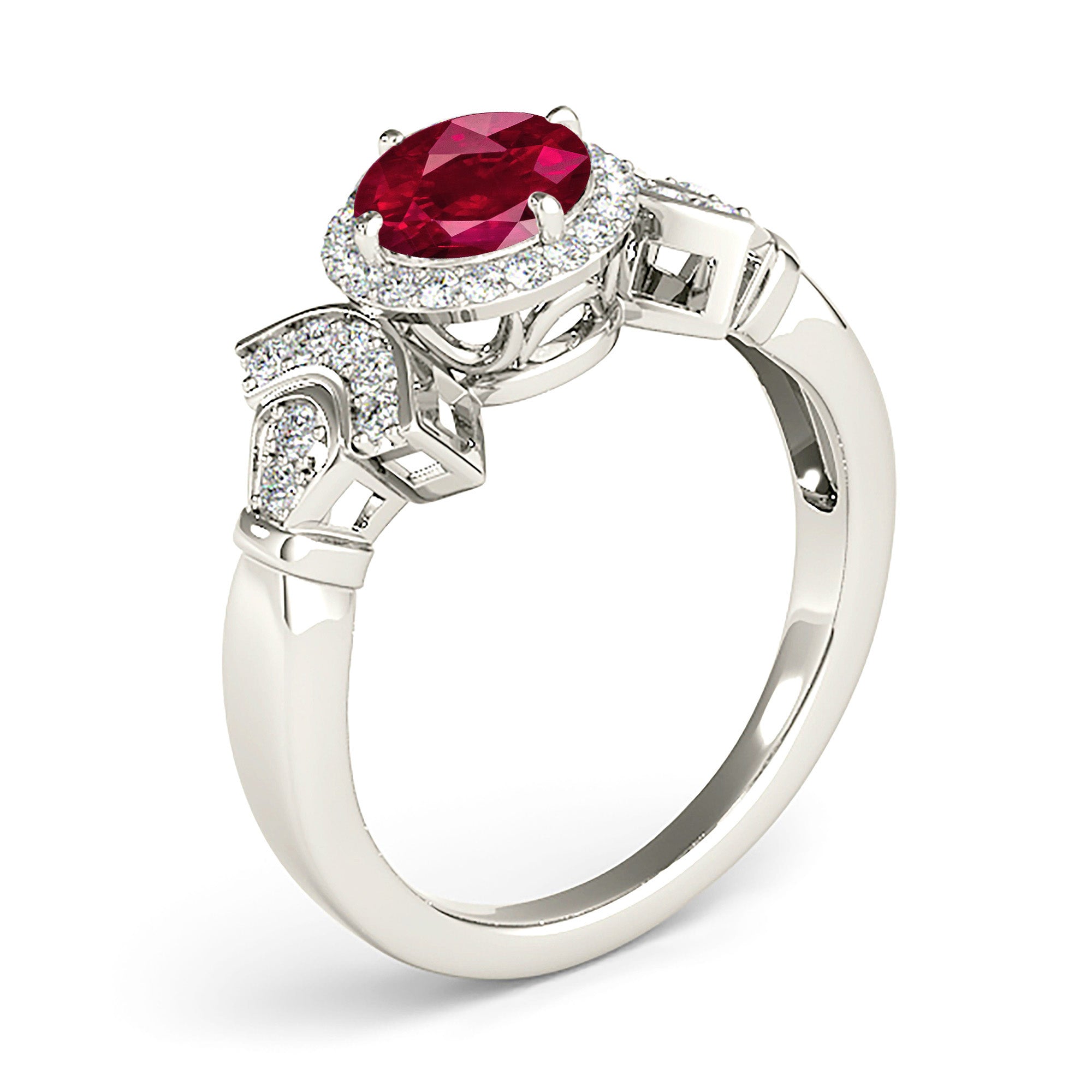 1.45 ct. Genuine Ruby Ring With 0.25 ctw. Diamond Halo And Fancy Design Diamond Band-VIRABYANI