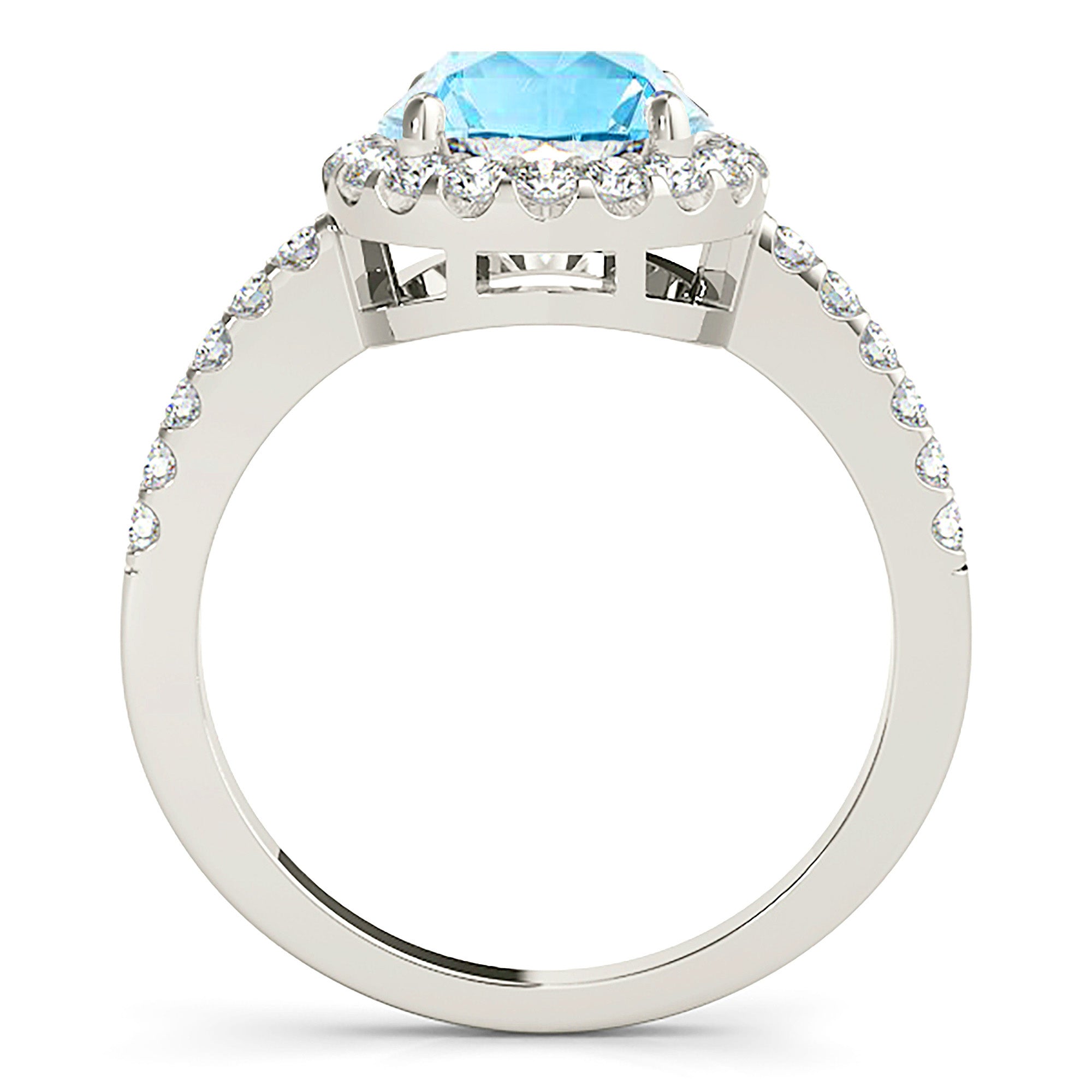 2.00 ct. Genuine Aquamarine Ring With 0.45 ctw. Diamond Halo, Delicate Thin Diamond Band | Round Blue Aquamarine Halo Ring-VIRABYANI
