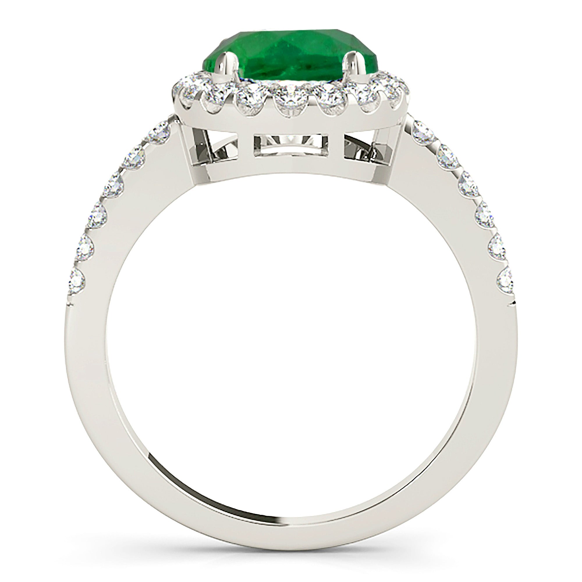 2.00 ct. Genuine Emerald Halo Ring With 0.45 ctw. Side Diamonds-VIRABYANI