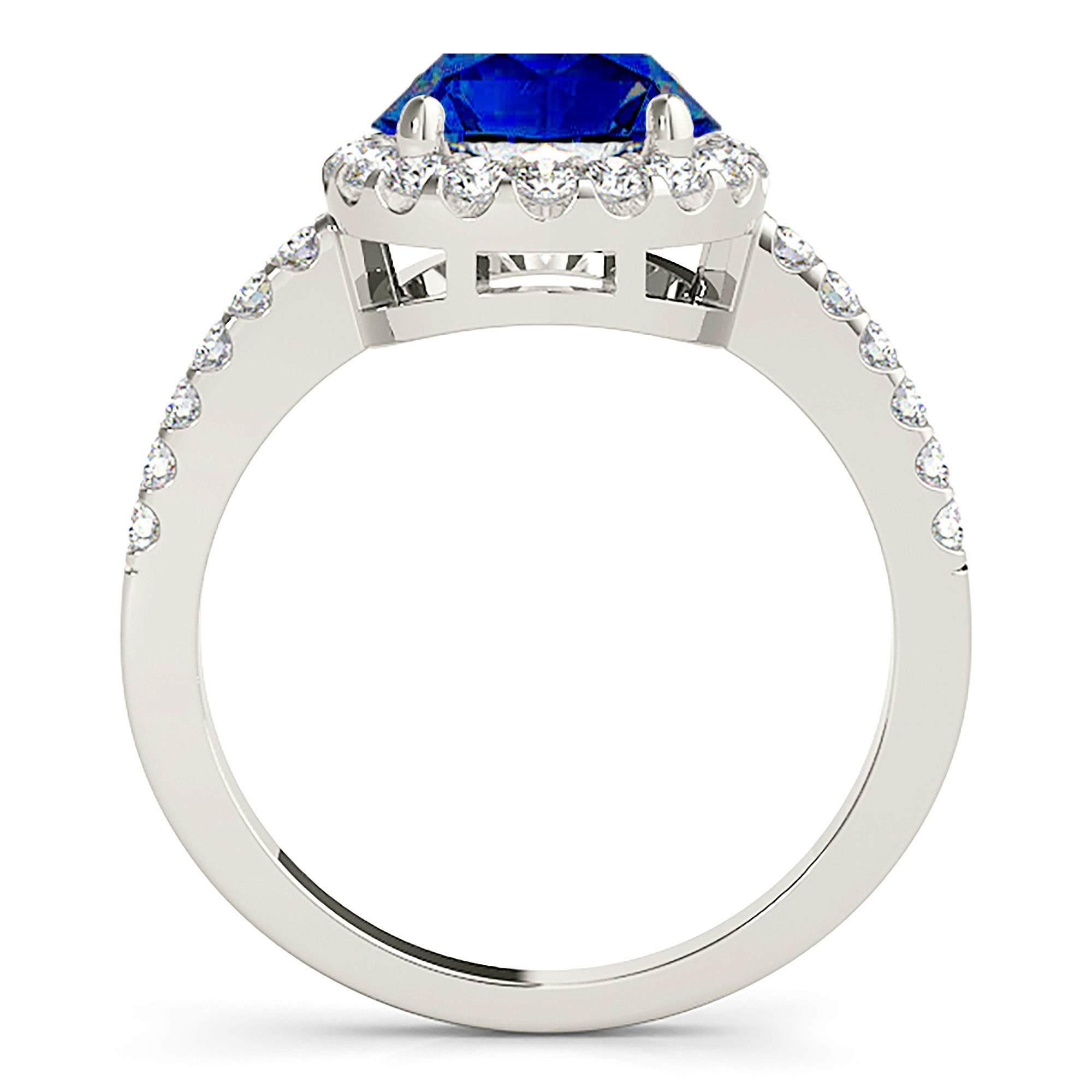 2.41 ct. Genuine Blue Sapphire Halo Ring With 0.45 ctw. Side Diamonds-in 14K/18K White, Yellow, Rose Gold and Platinum - Christmas Jewelry Gift -VIRABYANI
