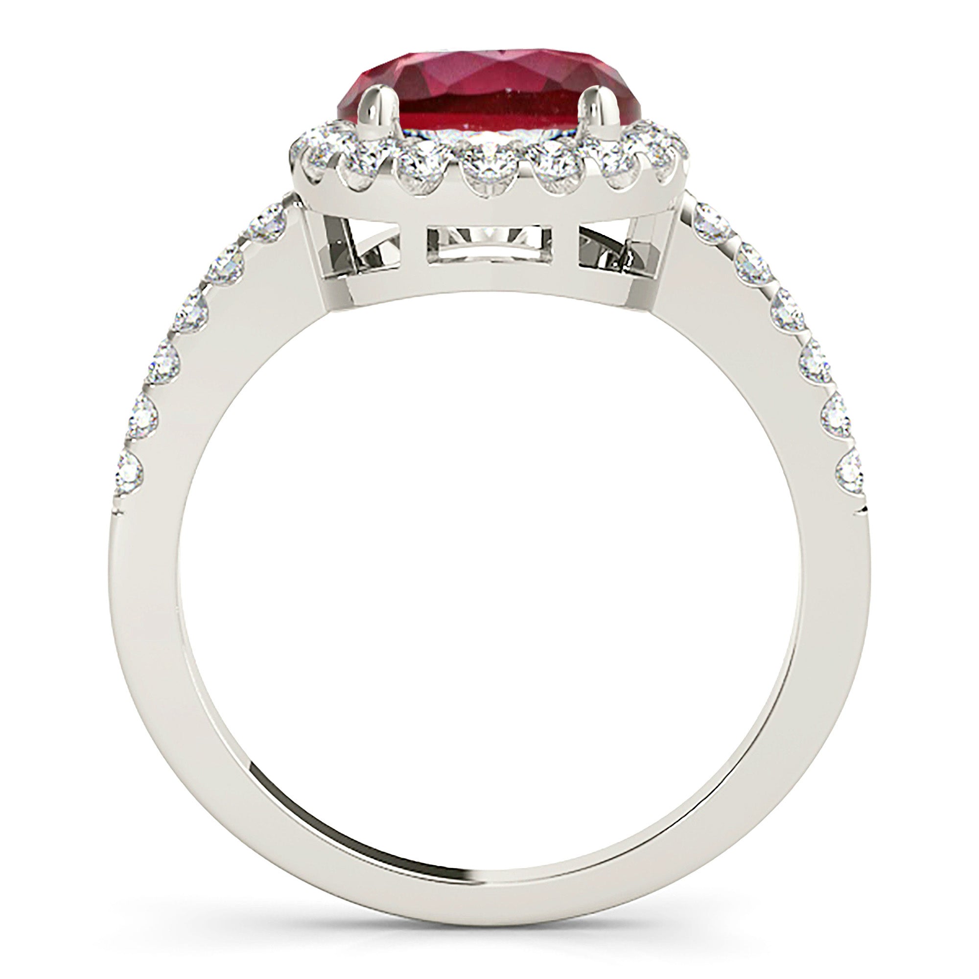 2.35 ct. Genuine Ruby Ring With 0.45 ctw. Diamond Delicate Halo And Thin Diamond Shank-VIRABYANI