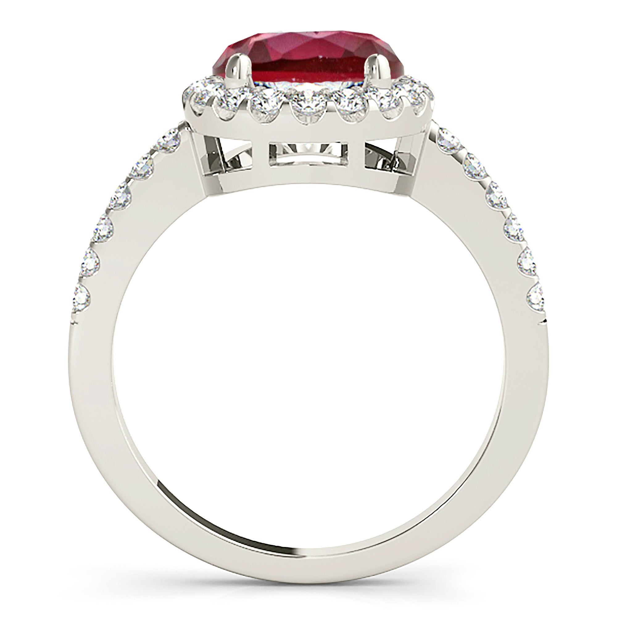 2.35 ct. Genuine Ruby Ring With 0.45 ctw. Diamond Delicate Halo And Thin Diamond Shank-VIRABYANI