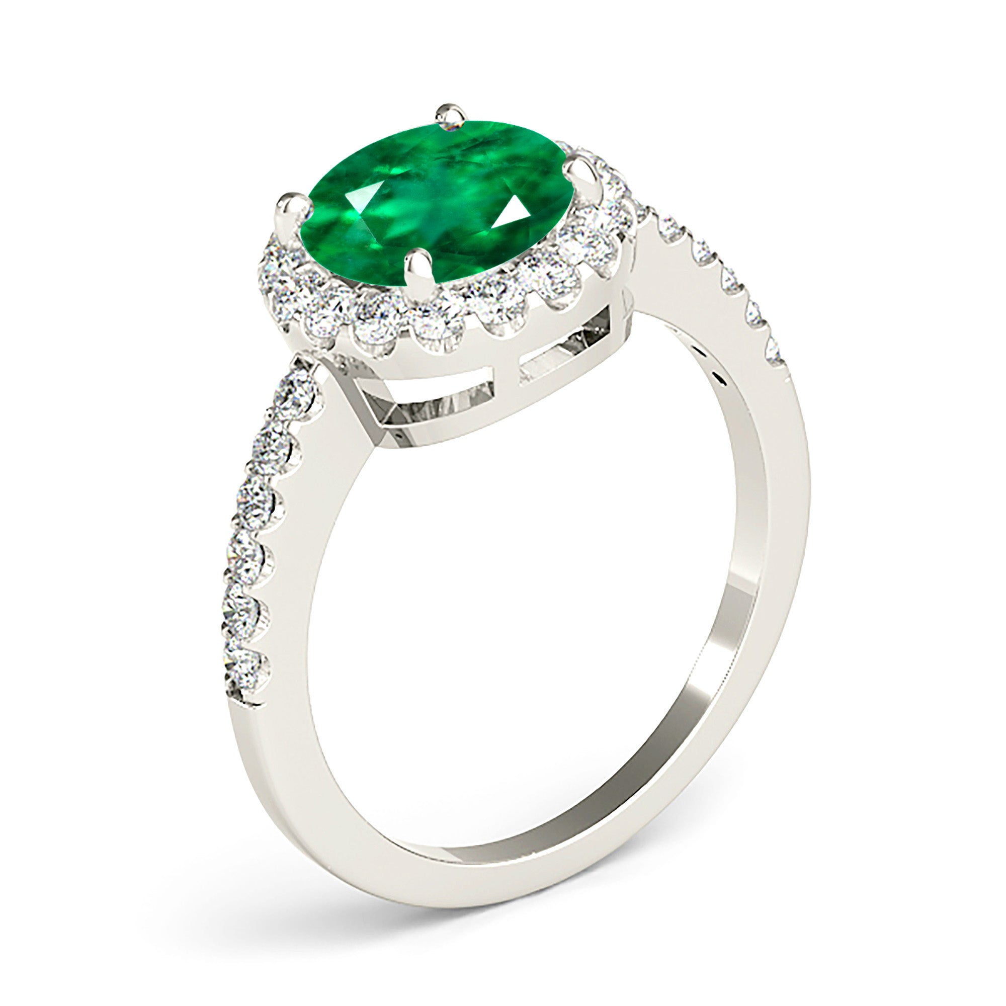 2.00 ct. Genuine Emerald Halo Ring With 0.45 ctw. Side Diamonds-in 14K/18K White, Yellow, Rose Gold and Platinum - Christmas Jewelry Gift -VIRABYANI
