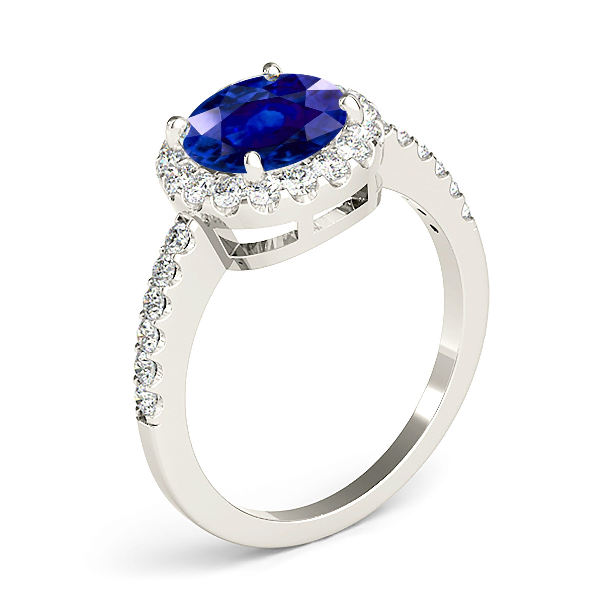 2.41 ct. Genuine Blue Sapphire Halo Ring With 0.45 ctw. Side Diamonds-VIRABYANI