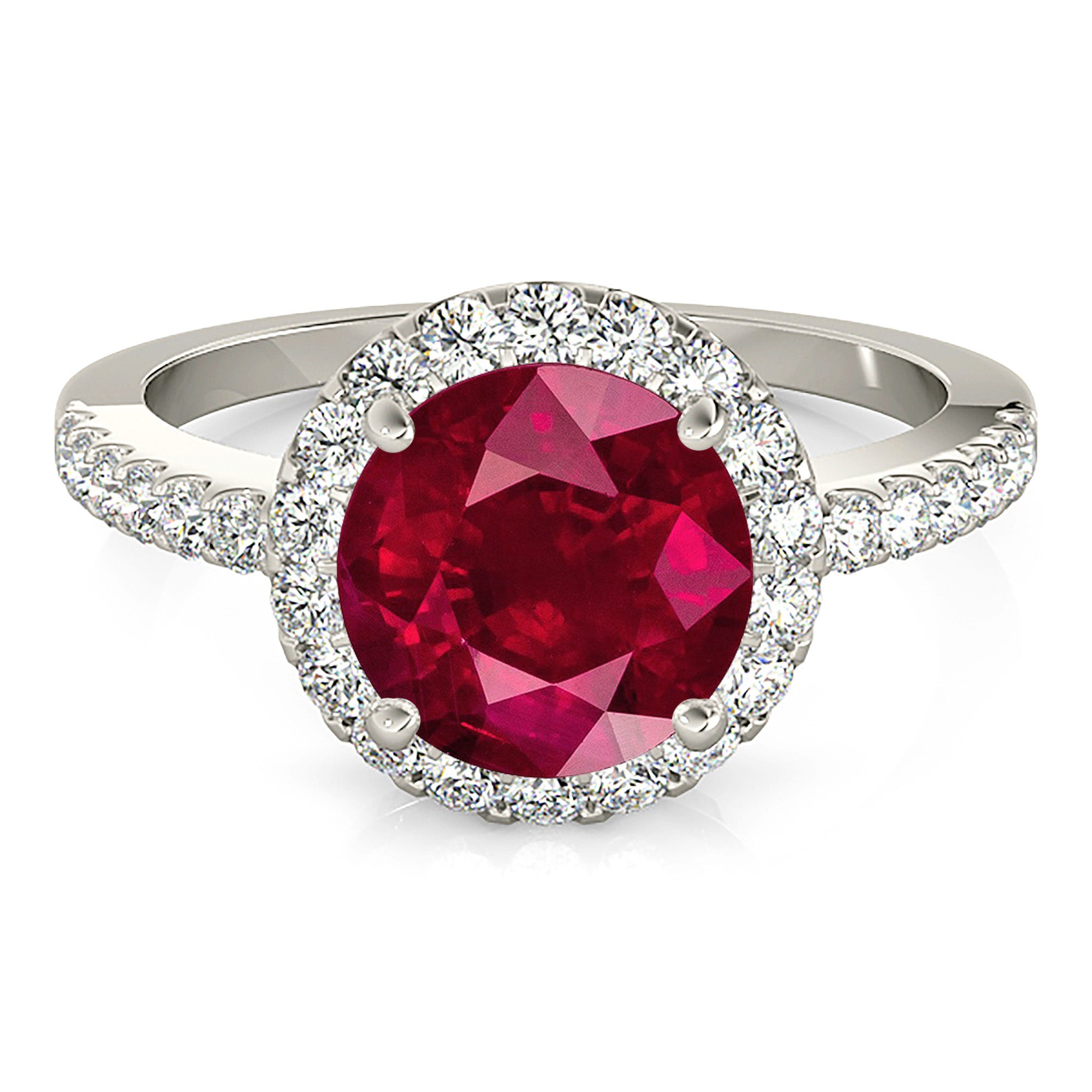 2.35 ct. Genuine Ruby Ring With 0.45 ctw. Diamond Delicate Halo And Thin Diamond Shank-VIRABYANI