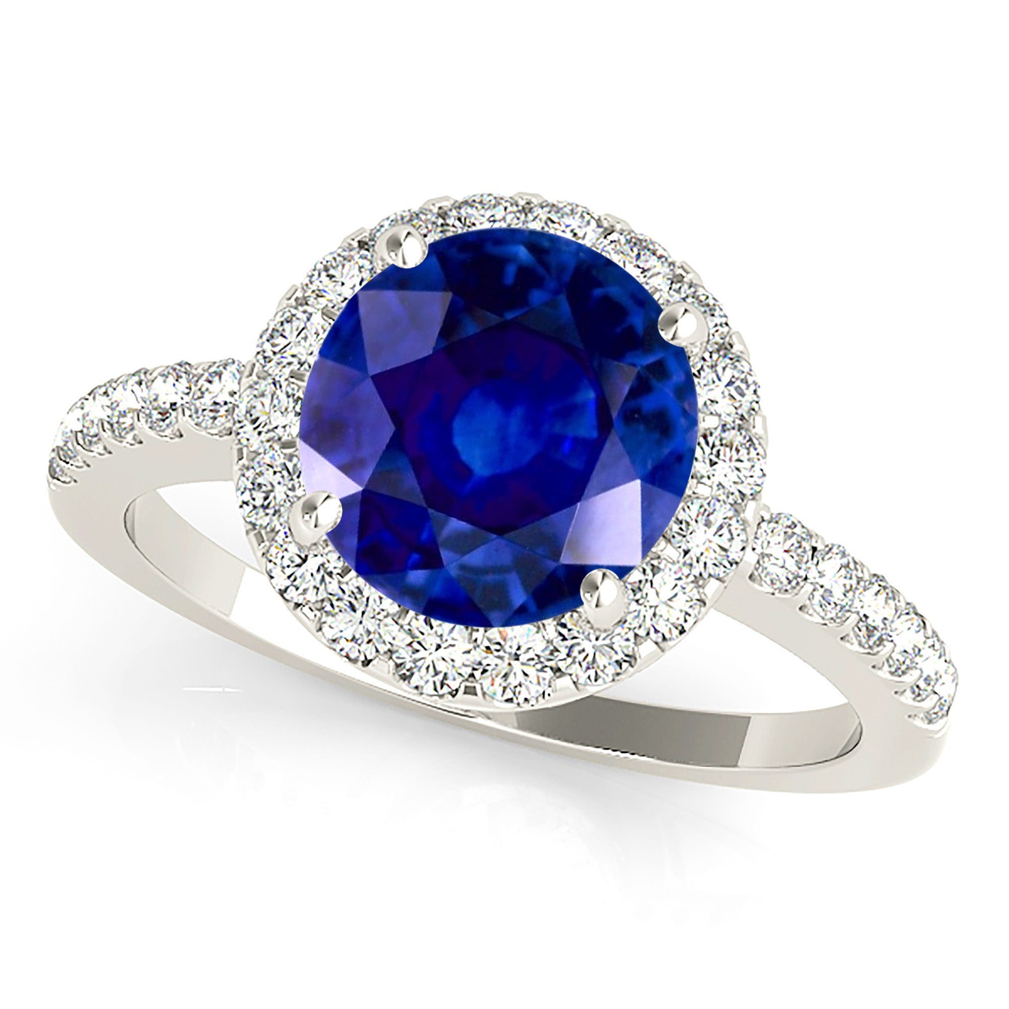 2.41 ct. Genuine Blue Sapphire Halo Ring With 0.45 ctw. Side Diamonds-in 14K/18K White, Yellow, Rose Gold and Platinum - Christmas Jewelry Gift -VIRABYANI