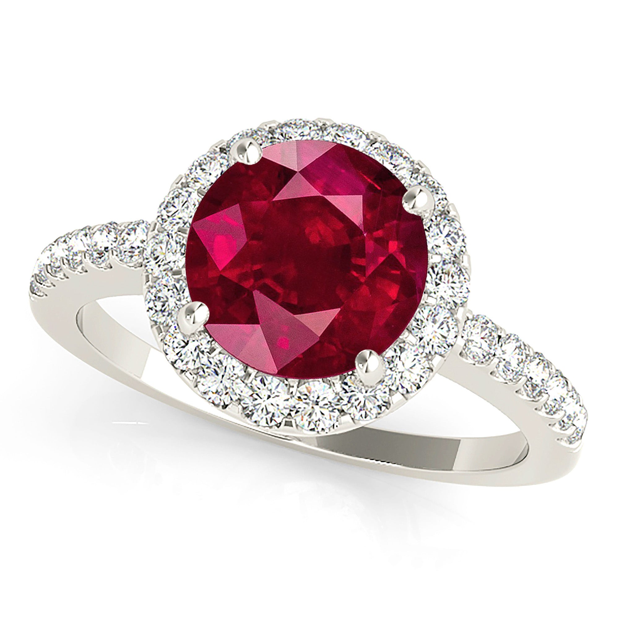 2.35 ct. Genuine Ruby Ring With 0.45 ctw. Diamond Delicate Halo And Thin Diamond Shank-VIRABYANI