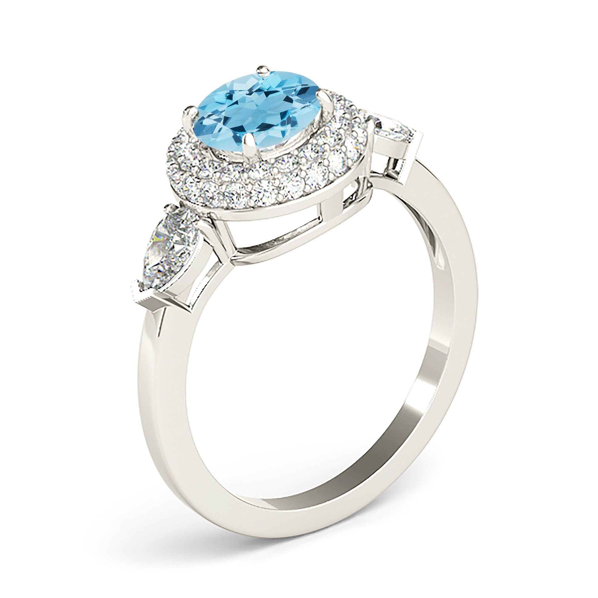 1.10 ct. Genuine Aquamarine Ring With 0.90 ctw. Diamond Double Edge Halo And Side Accent Diamonds-VIRABYANI