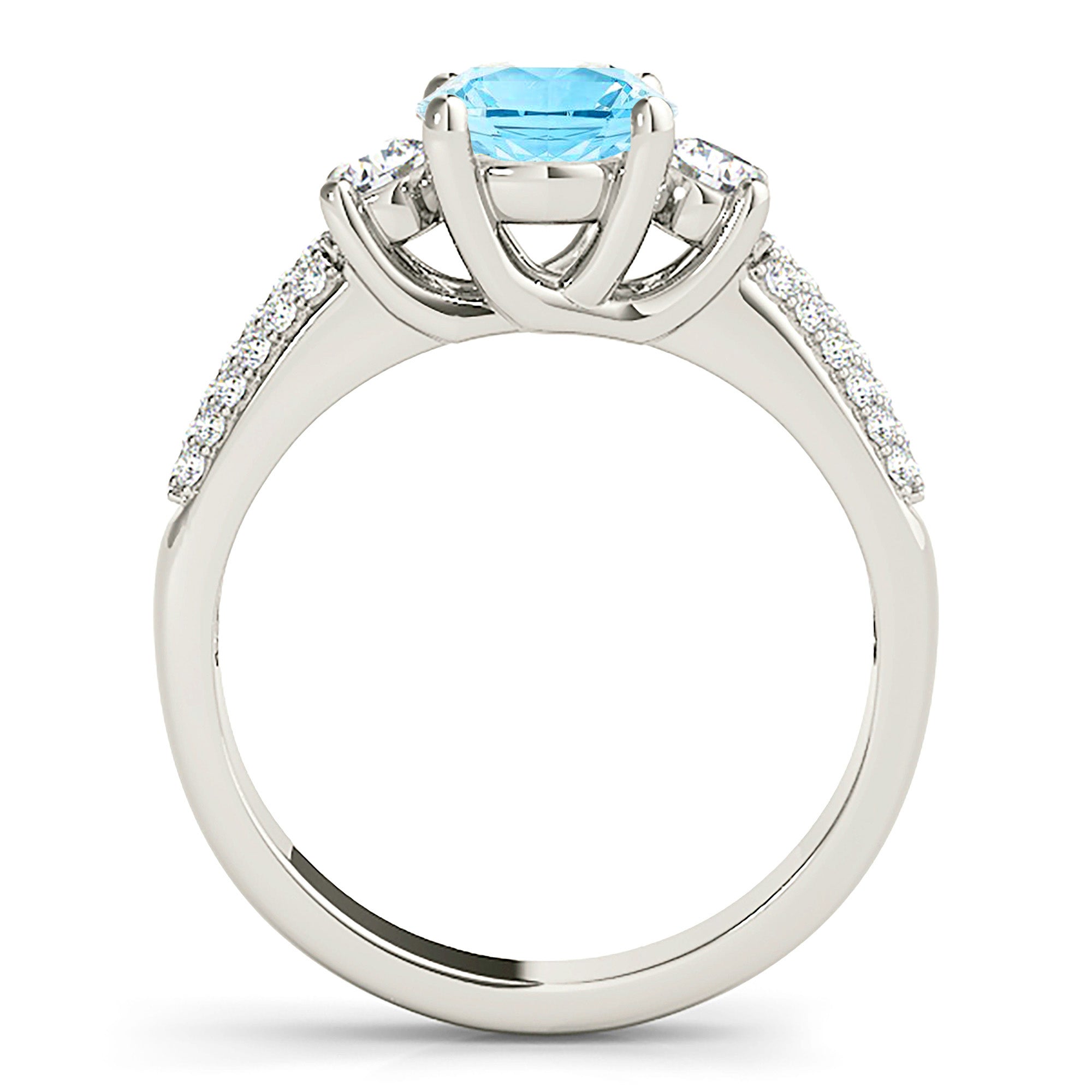 2.00 ct. Genuine Aquamarine Ring with 0.40 ctw. Side Accent Diamonds And double Row Diamond Band | Round Blue Aquamarine Halo Ring-VIRABYANI