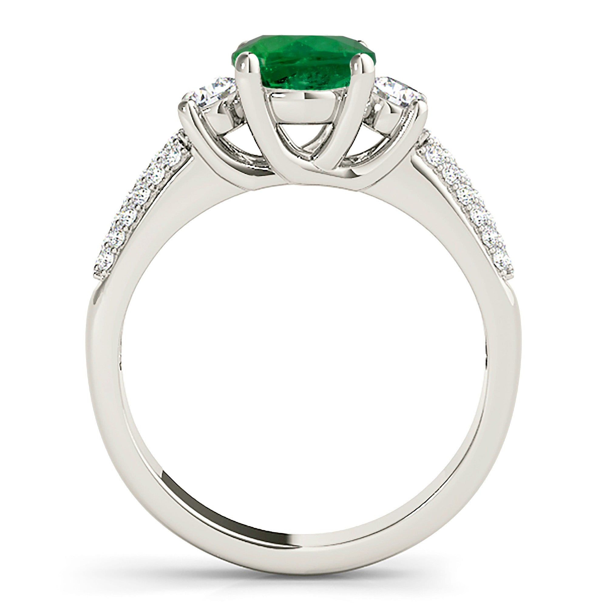2.00 ct. Genuine Emerald Lucida Style Three Stone Ring With 0.40 ctw. Side Diamonds-VIRABYANI