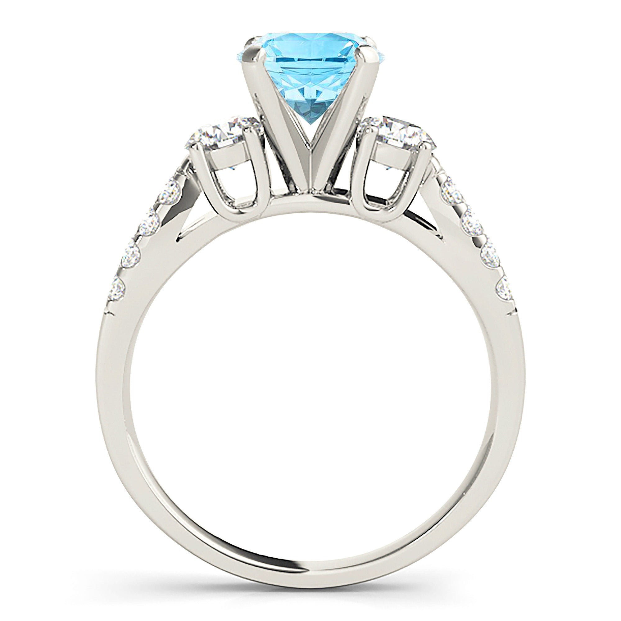 2.00 ct. Genuine Aquamarine Ring With 0.50 ctw. Side Accent Diamonds And Curved Split Diamond band | Round Blue Aquamarine Halo Ring-in 14K/18K White, Yellow, Rose Gold and Platinum - Christmas Jewelry Gift -VIRABYANI