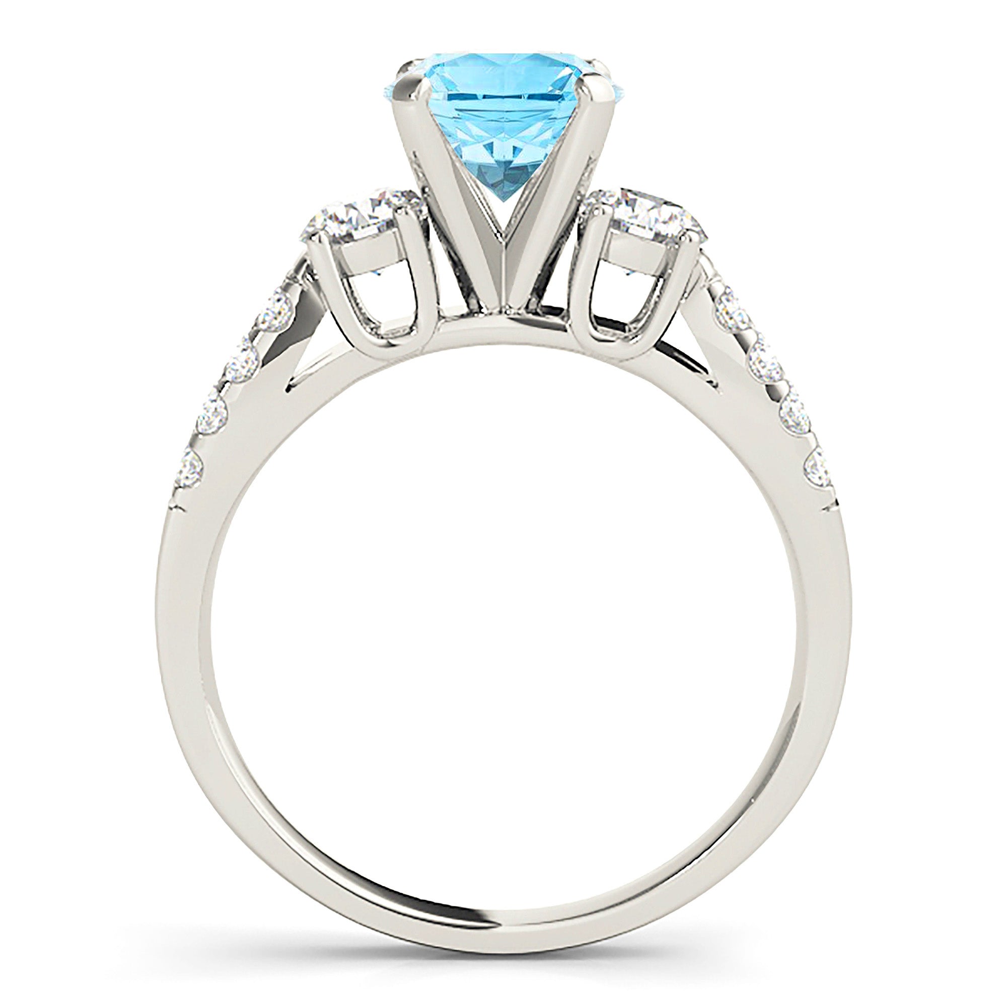 2.00 ct. Genuine Aquamarine Ring With 0.50 ctw. Side Accent Diamonds And Curved Split Diamond band | Round Blue Aquamarine Halo Ring-VIRABYANI