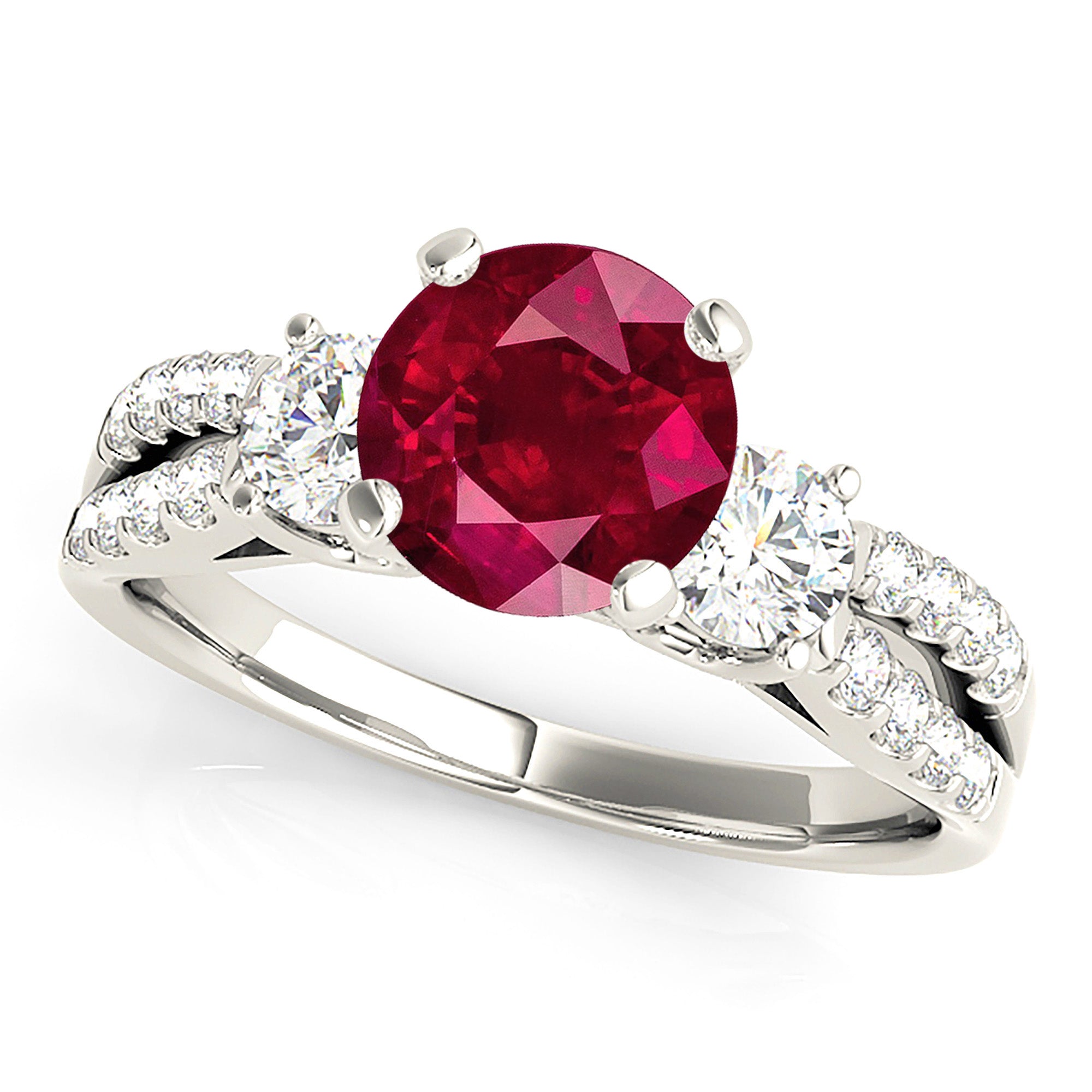 2.35 ct. Genuine Ruby Ring With 0.50 ctw. Side Diamonds And Split Diamond Band-VIRABYANI