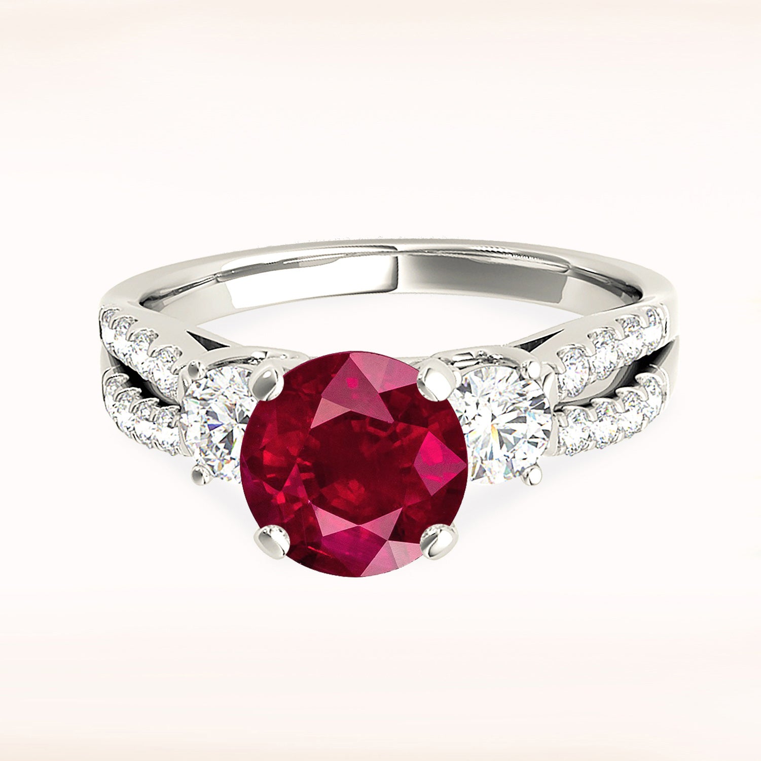 2.35 ct. Genuine Ruby Ring With 0.50 ctw. Side Diamonds And Split Diamond Band-VIRABYANI