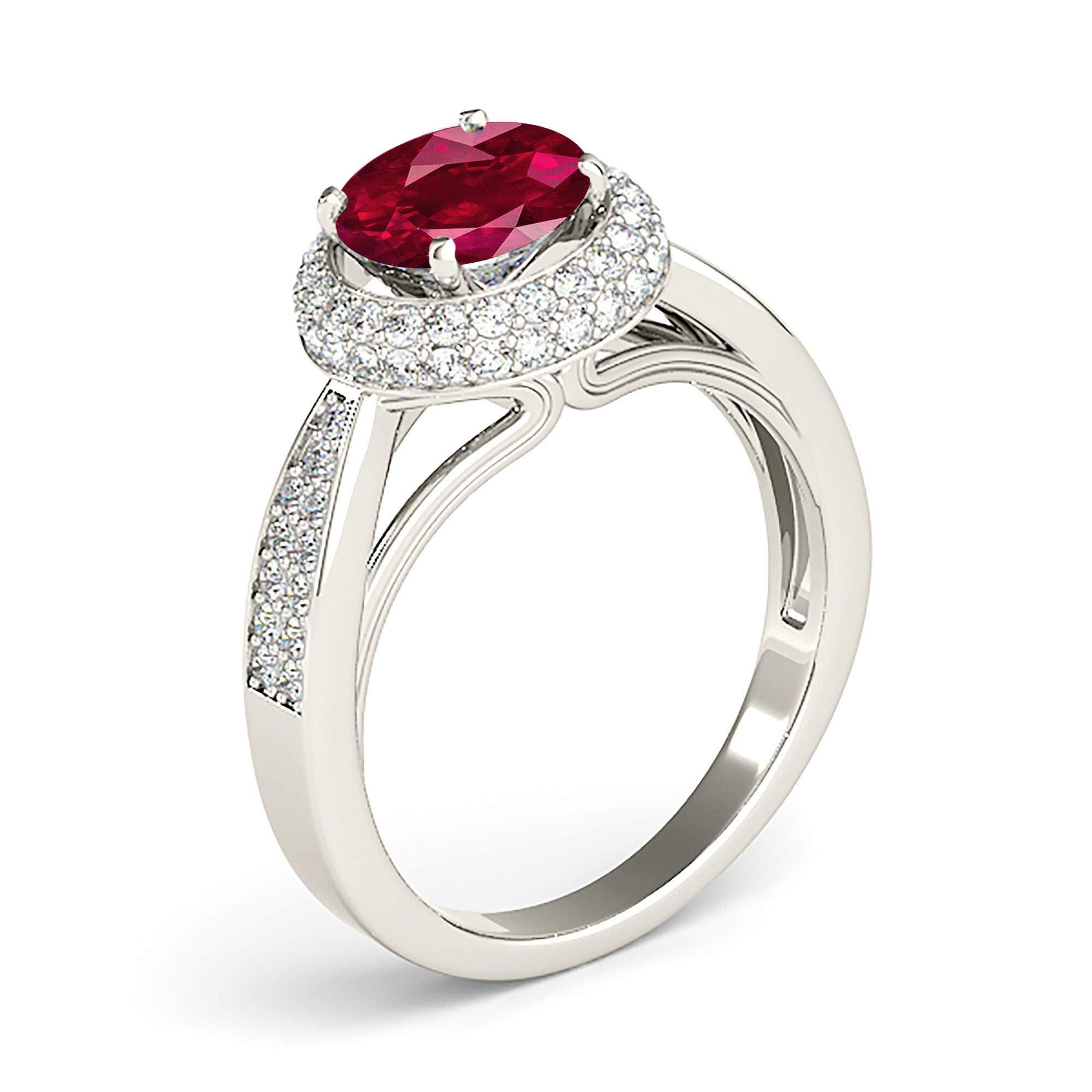 2.35 ct. Genuine Ruby Ring With 0.50 ctw. Diamond 3D Halo And Graduating Diamond Band-VIRABYANI